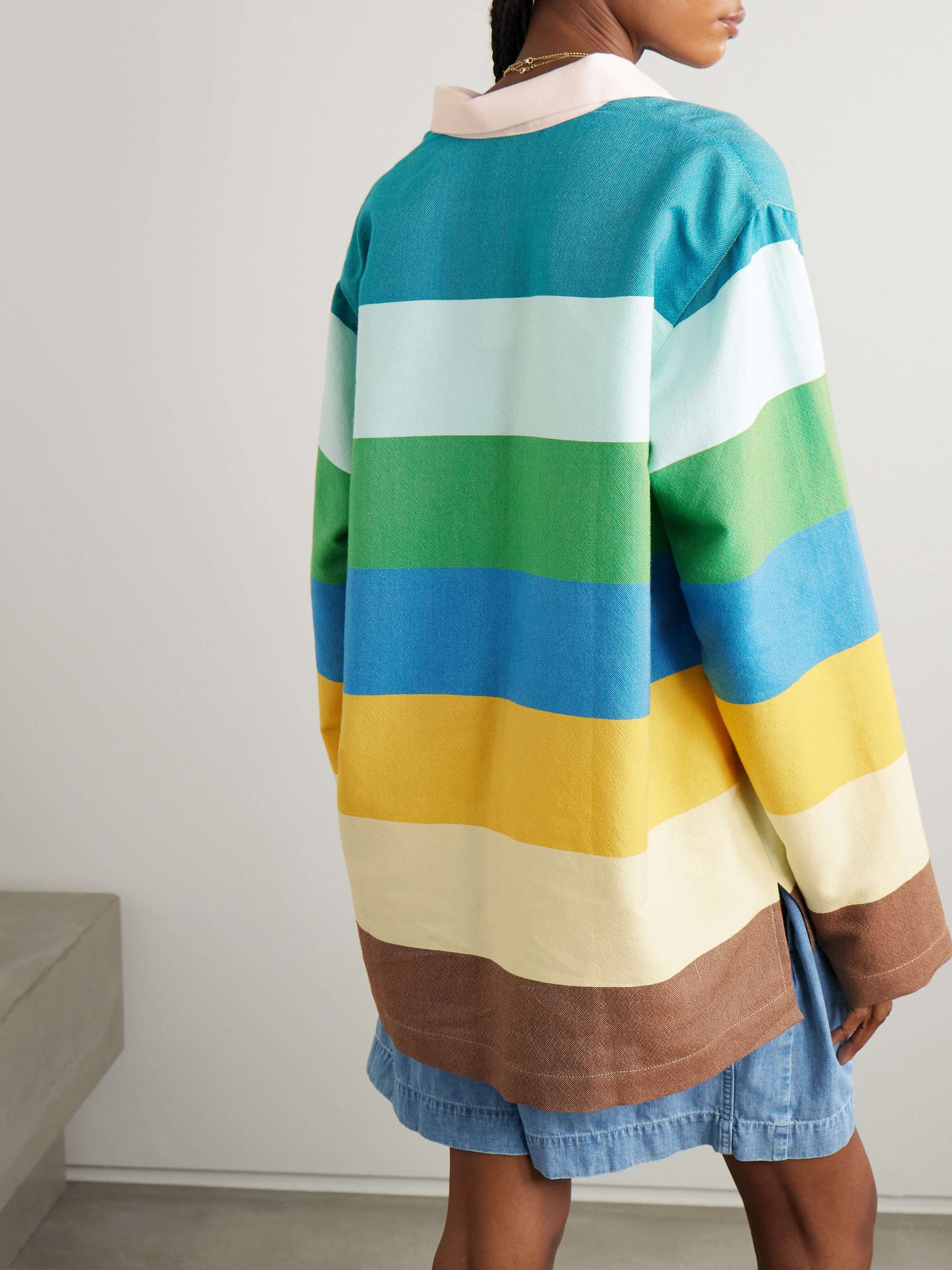 Oversized striped cotton polo shirt view