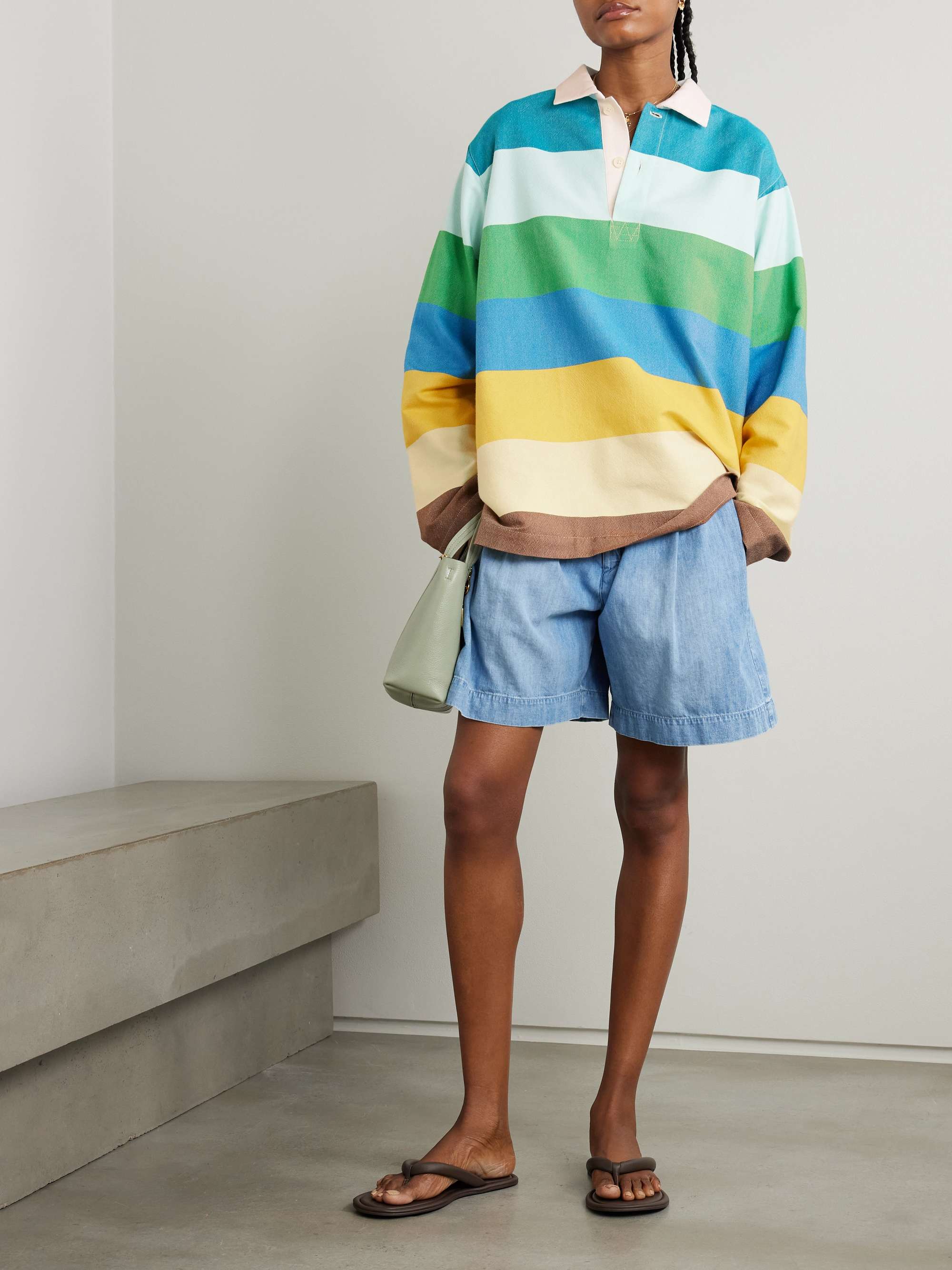 Oversized striped cotton polo shirt view