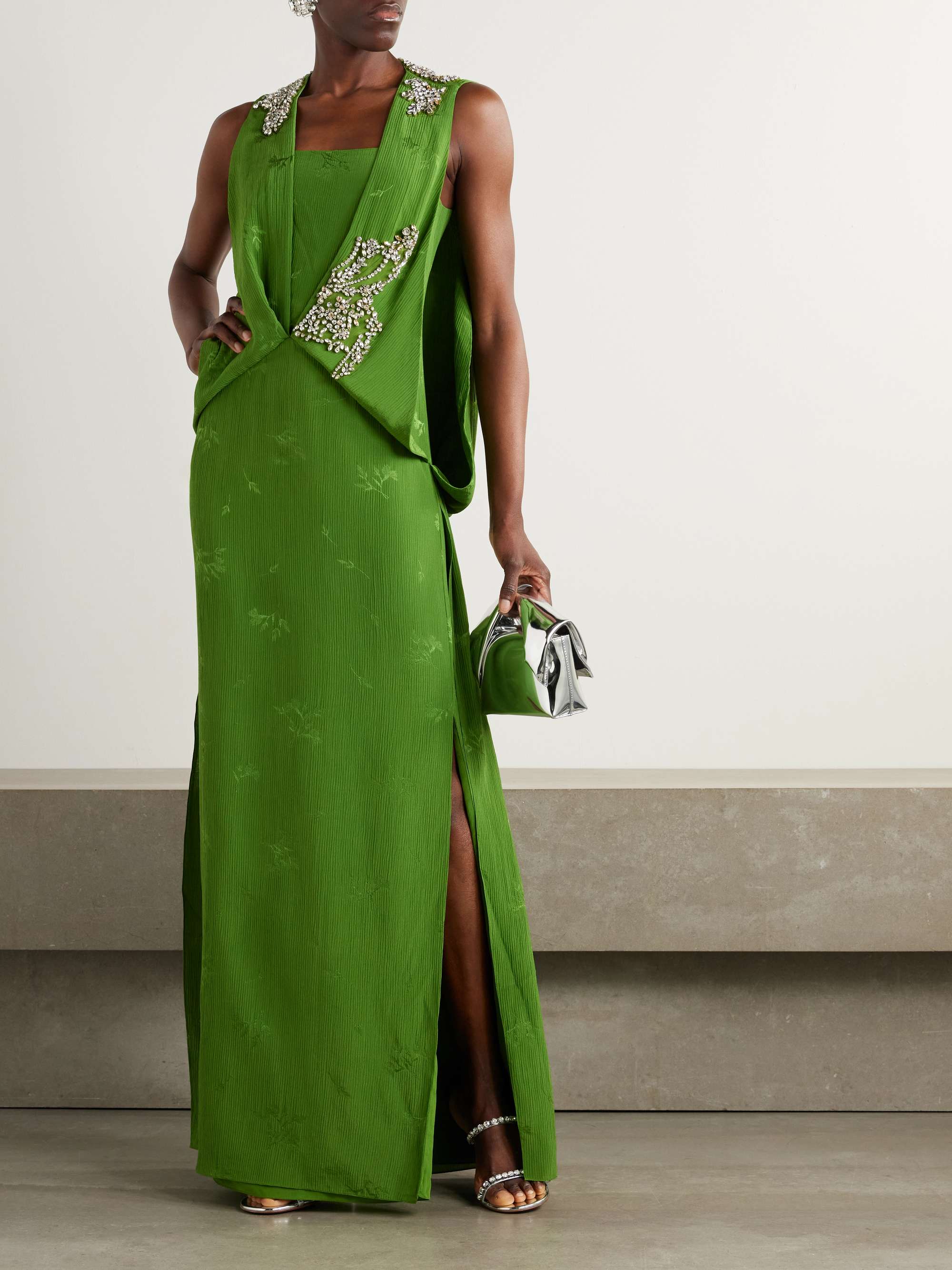 Crystal-embellished silk and cotton-blend jacquard gown view
