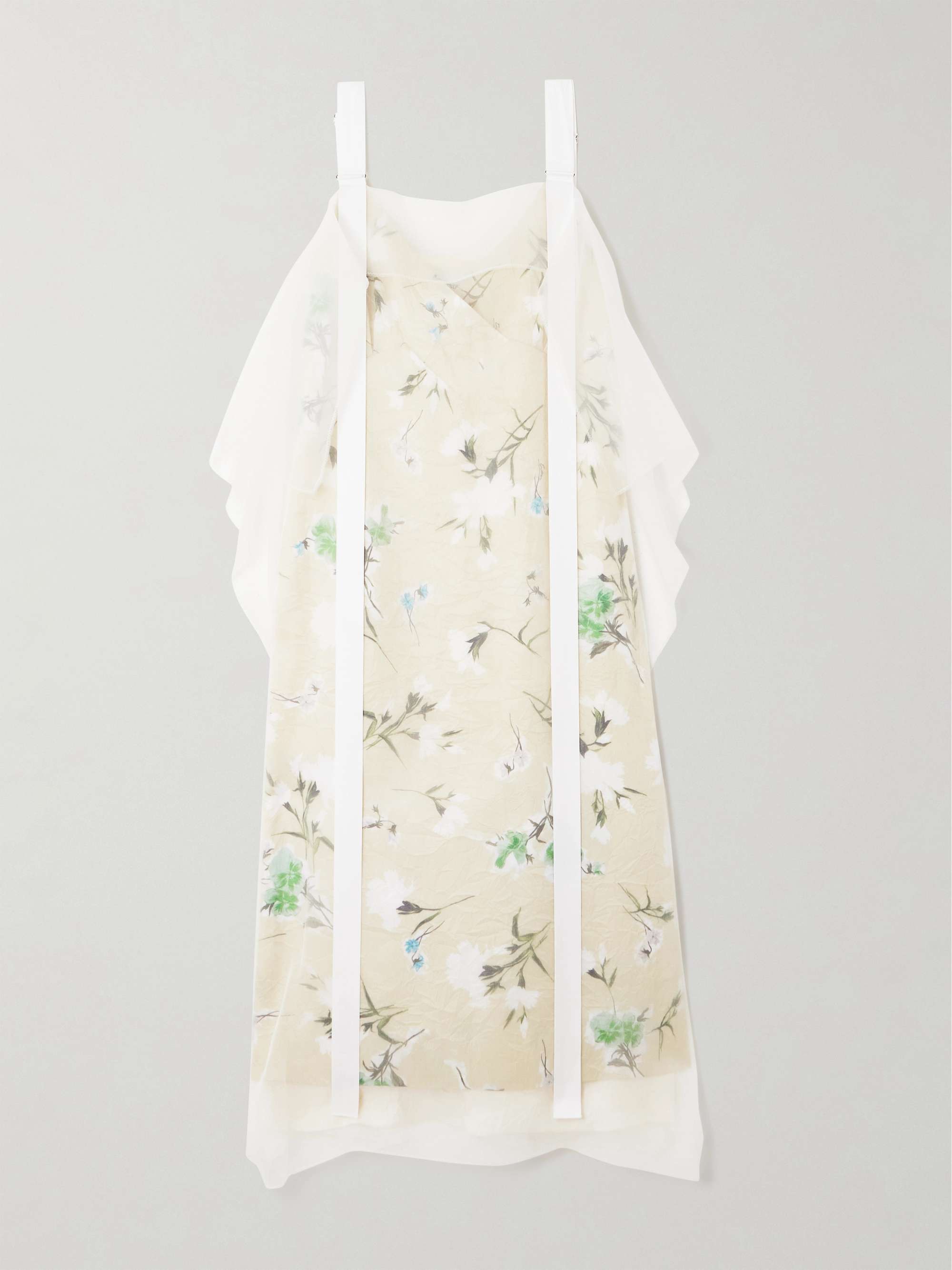 Organza-trimmed floral-print satin-twill midi dress view