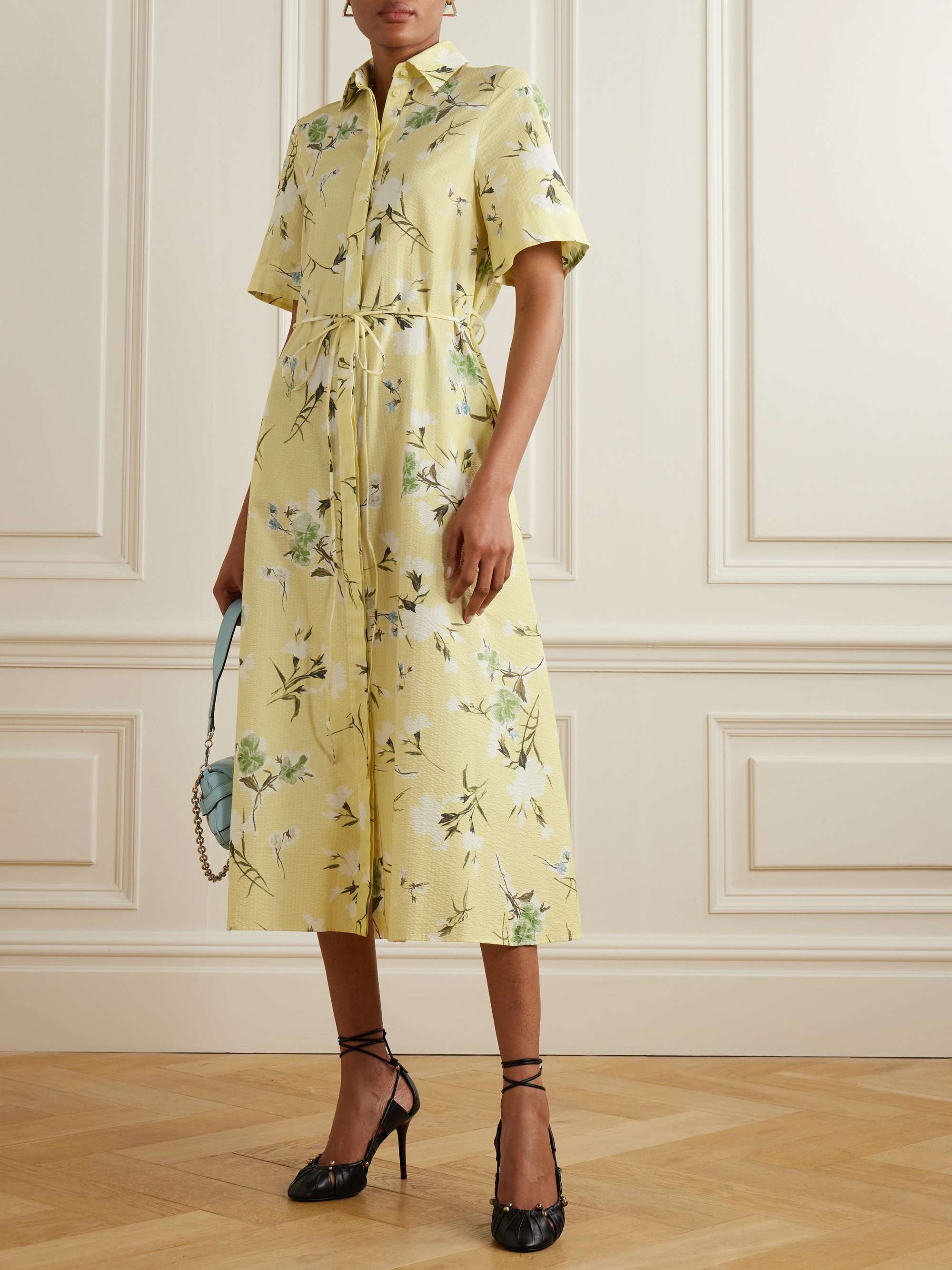 Floral-print cotton-seersucker midi shirt dress view