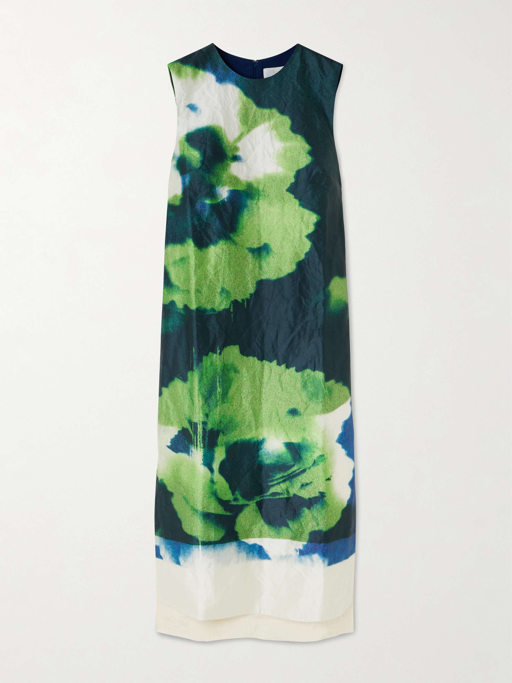 Printed crinkled-satin midi dress view