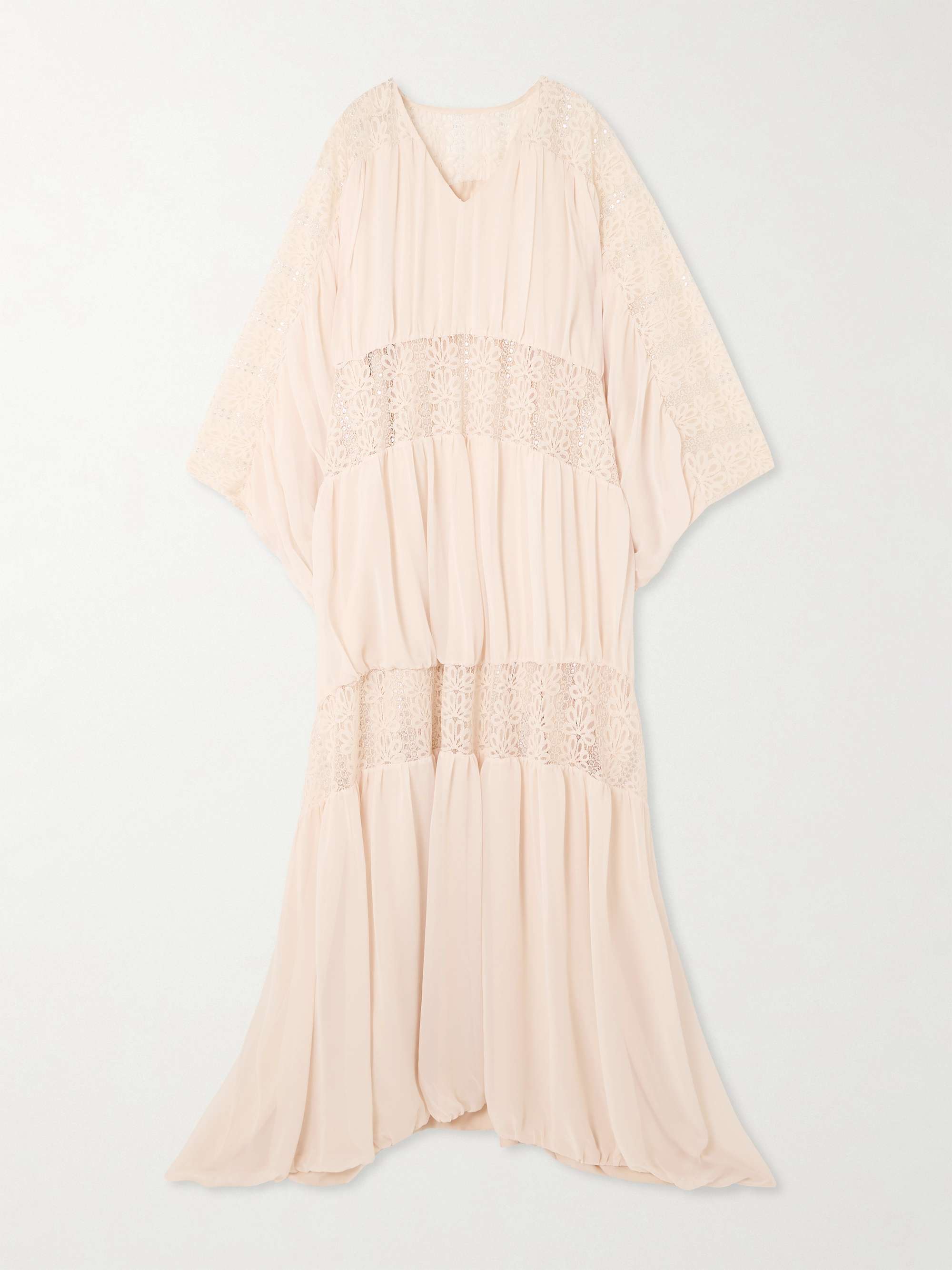 Draped georgette and lace gown view