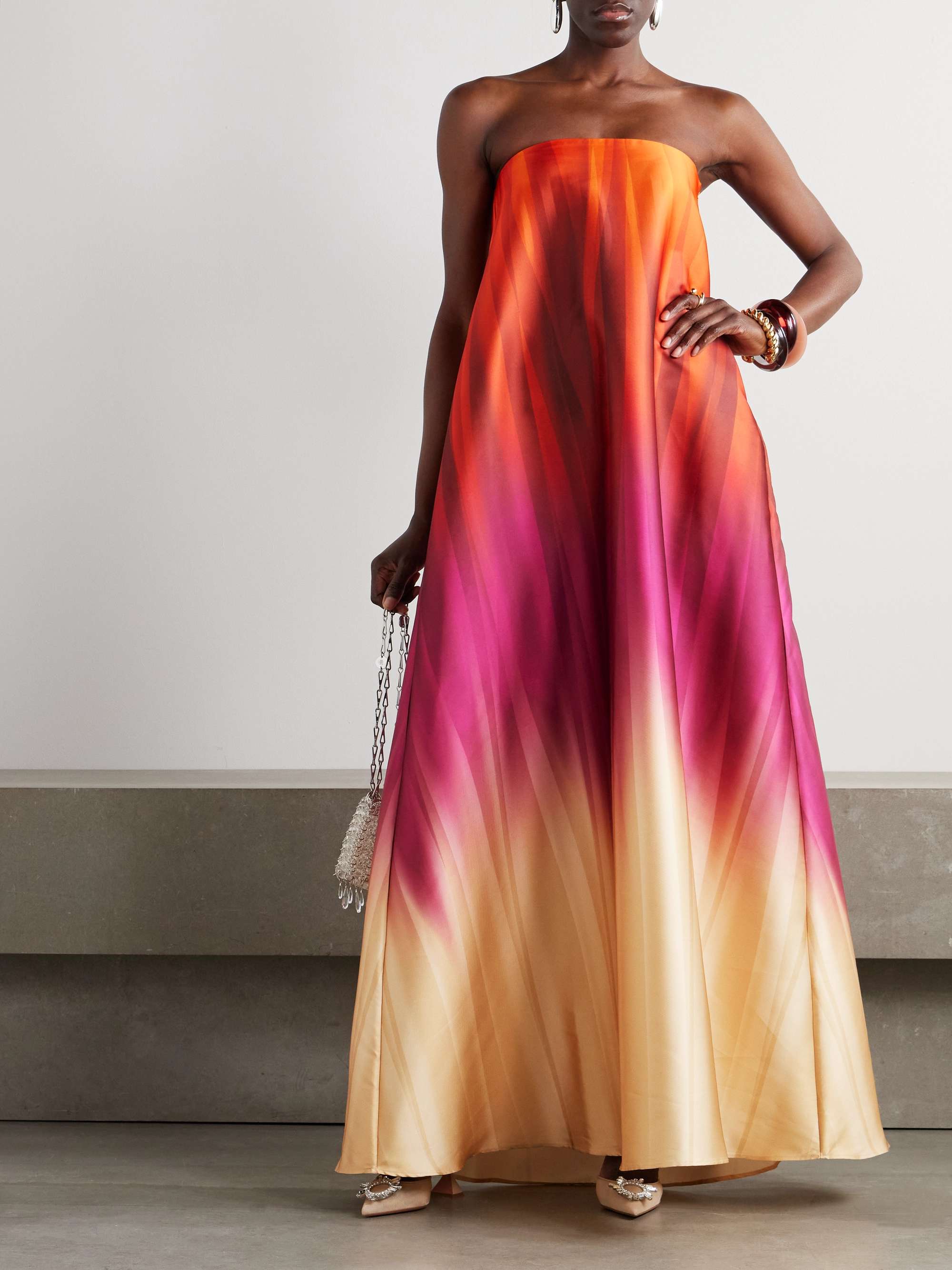 Oversized strapless ombré pleated taffeta gown view