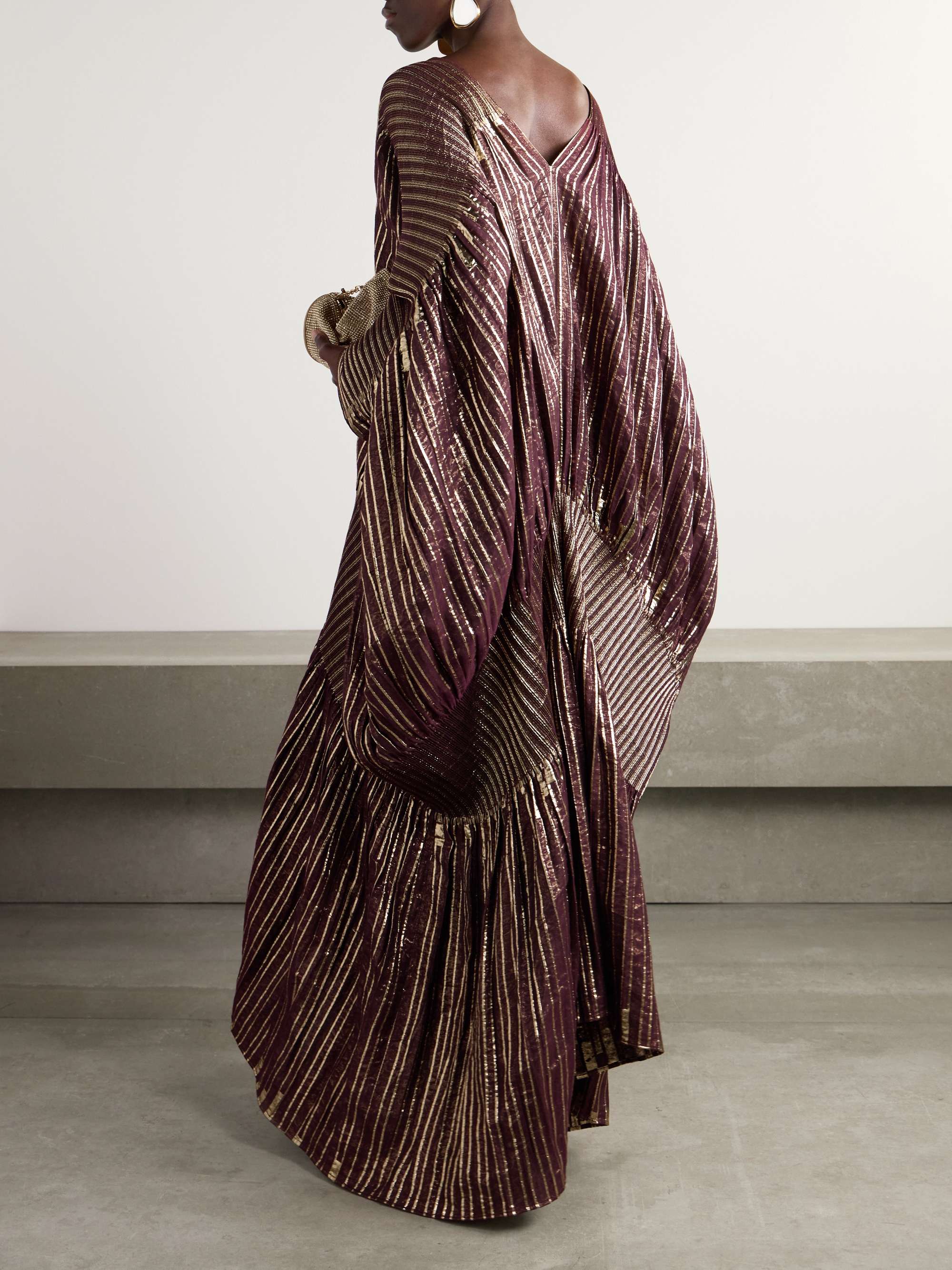 Striped metallic voile and stretch-knit kaftan view