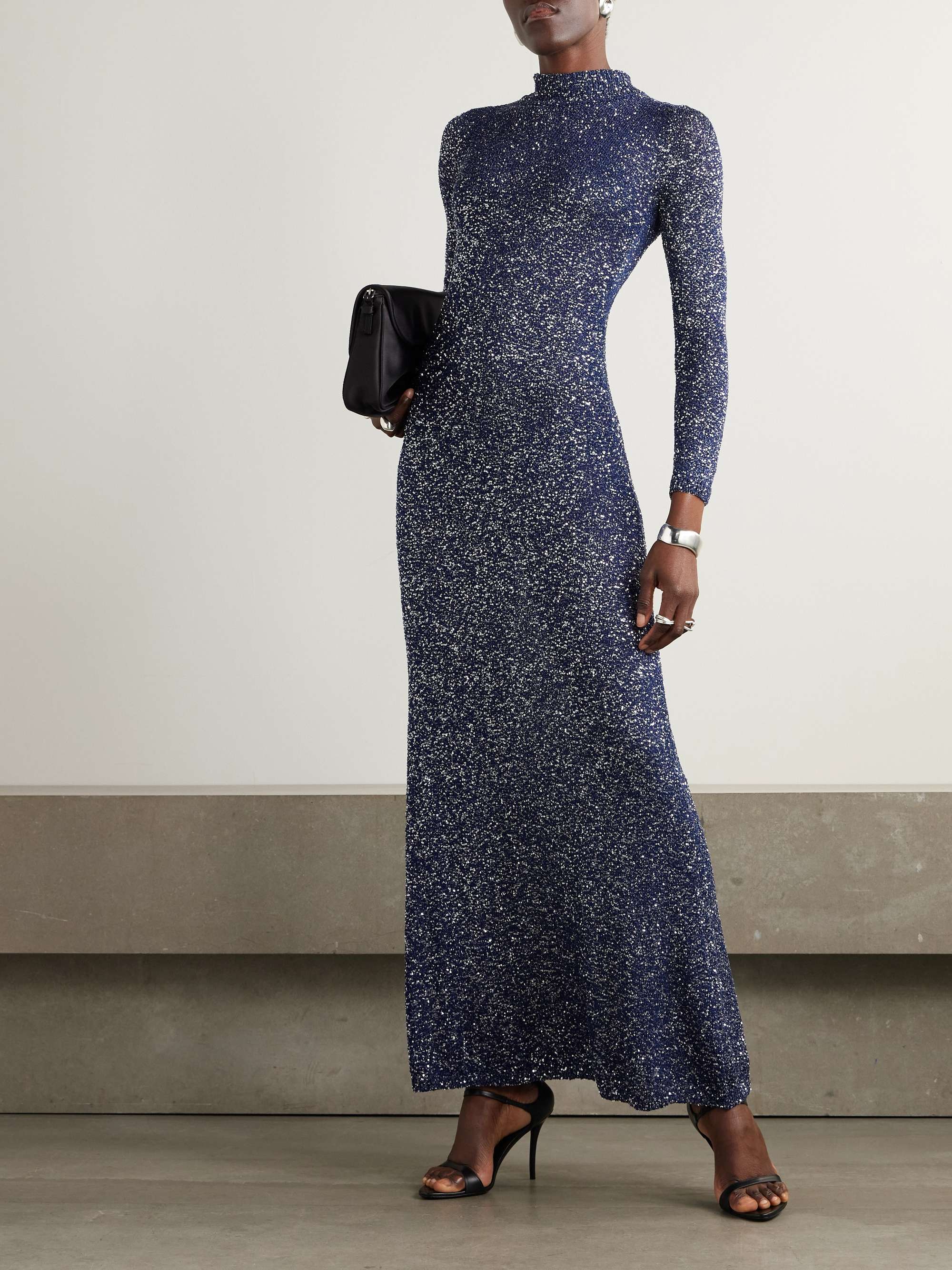 Sequined metallic-knit turtleneck maxi dress view