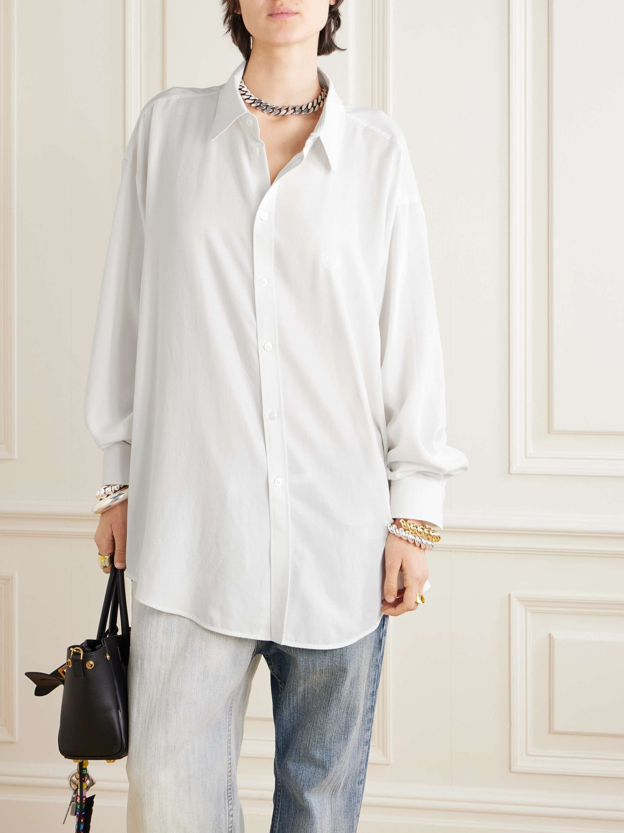 Oversized embroidered Lyocell shirt view