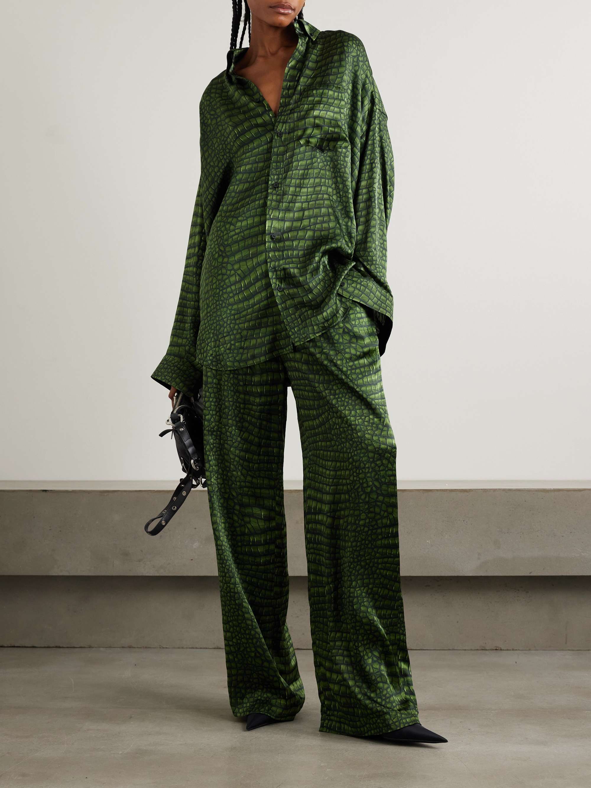 Printed silk straight-leg pants view