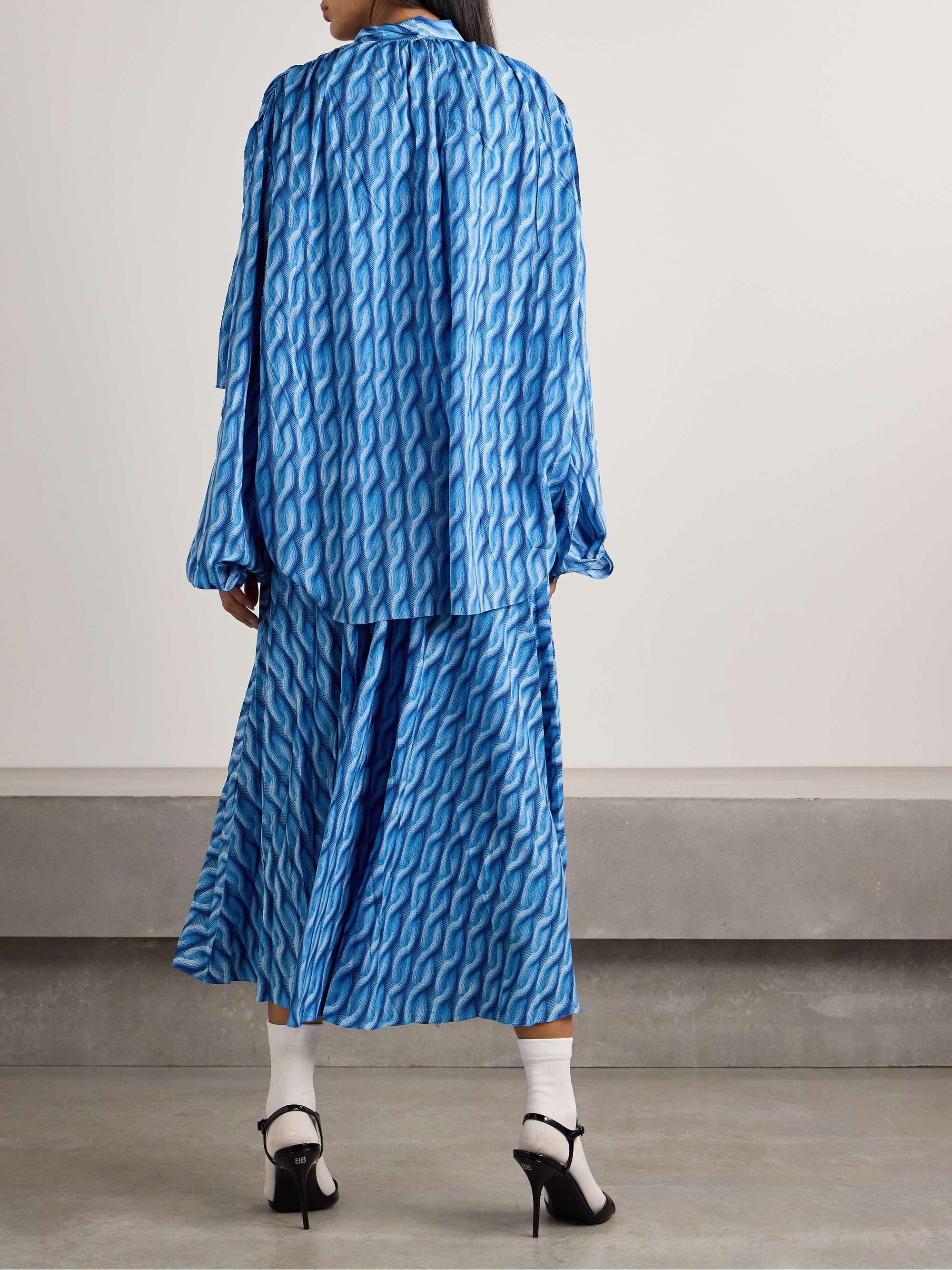 Pussy-bow printed crepe de chine midi shirt dress view