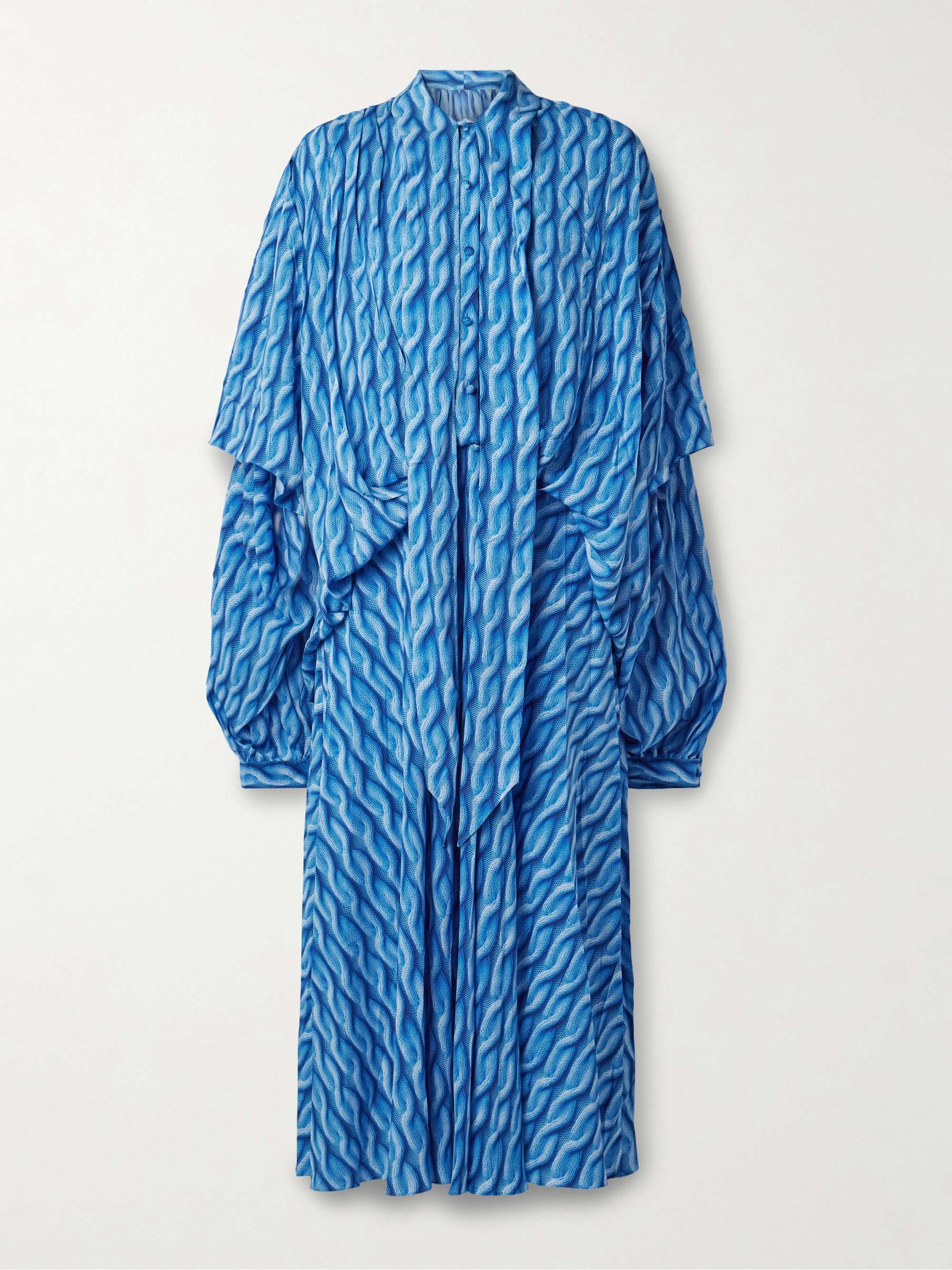Pussy-bow printed crepe de chine midi shirt dress view