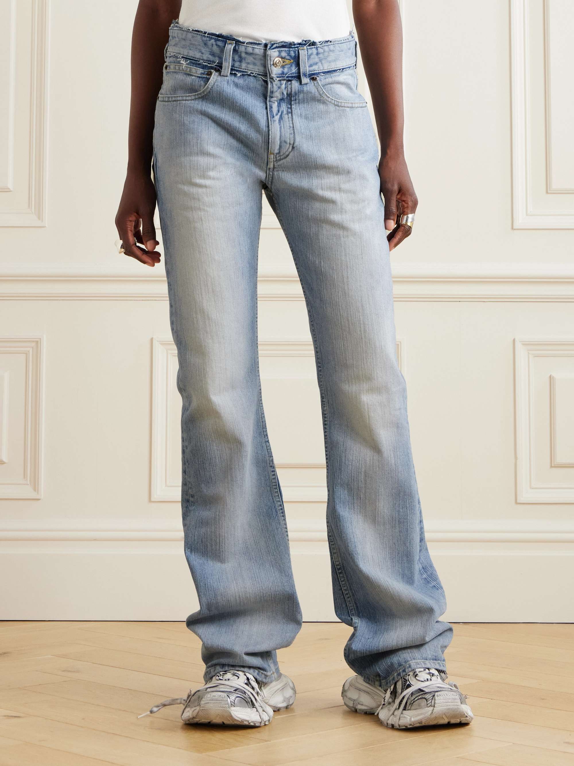 Frayed low-rise straight-leg jeans view