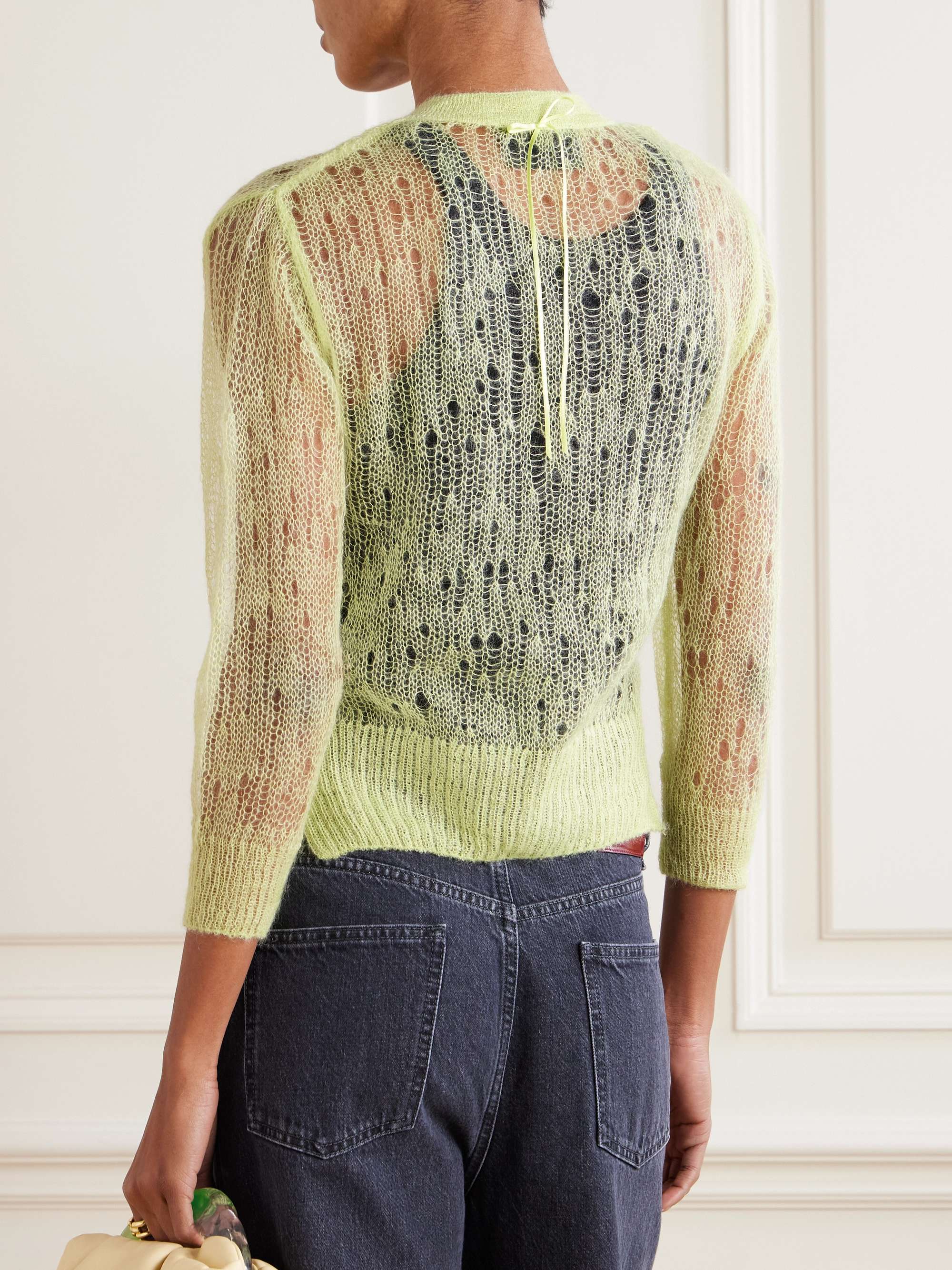 Cropped bow-embellished open-knit mohair-blend cardigan view