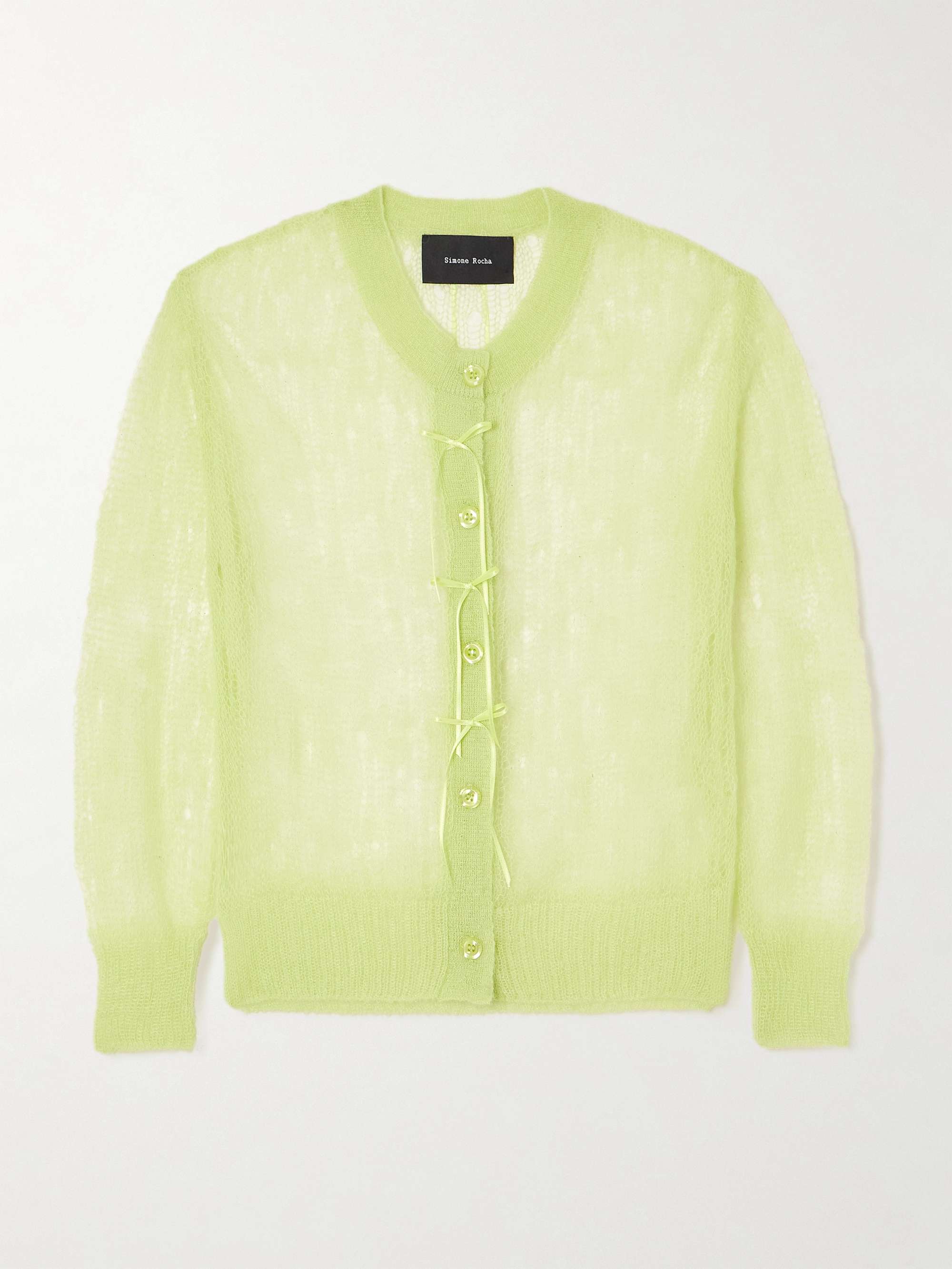 Cropped bow-embellished open-knit mohair-blend cardigan view