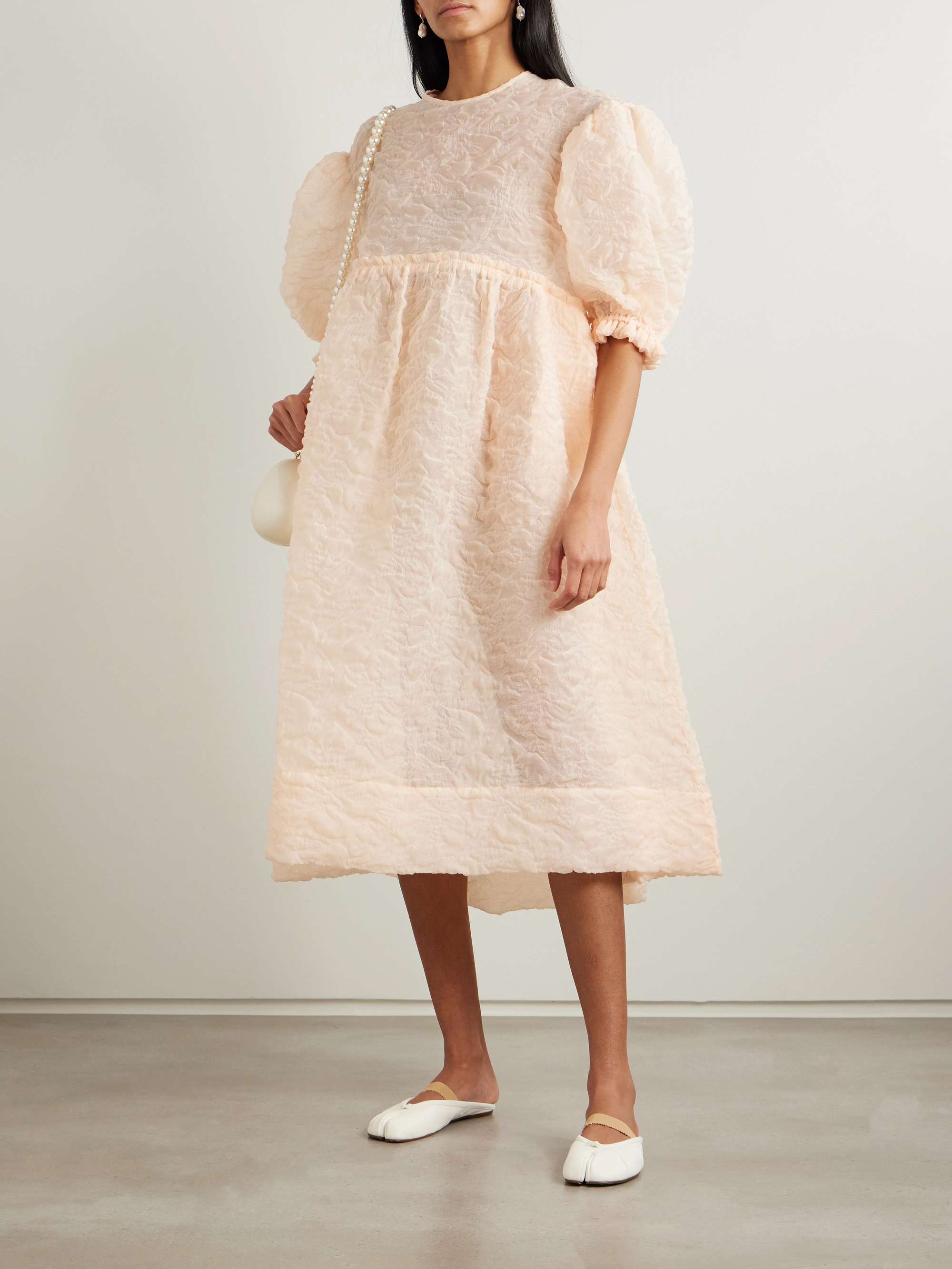 Oversized ruffled crinkled organza midi dress view