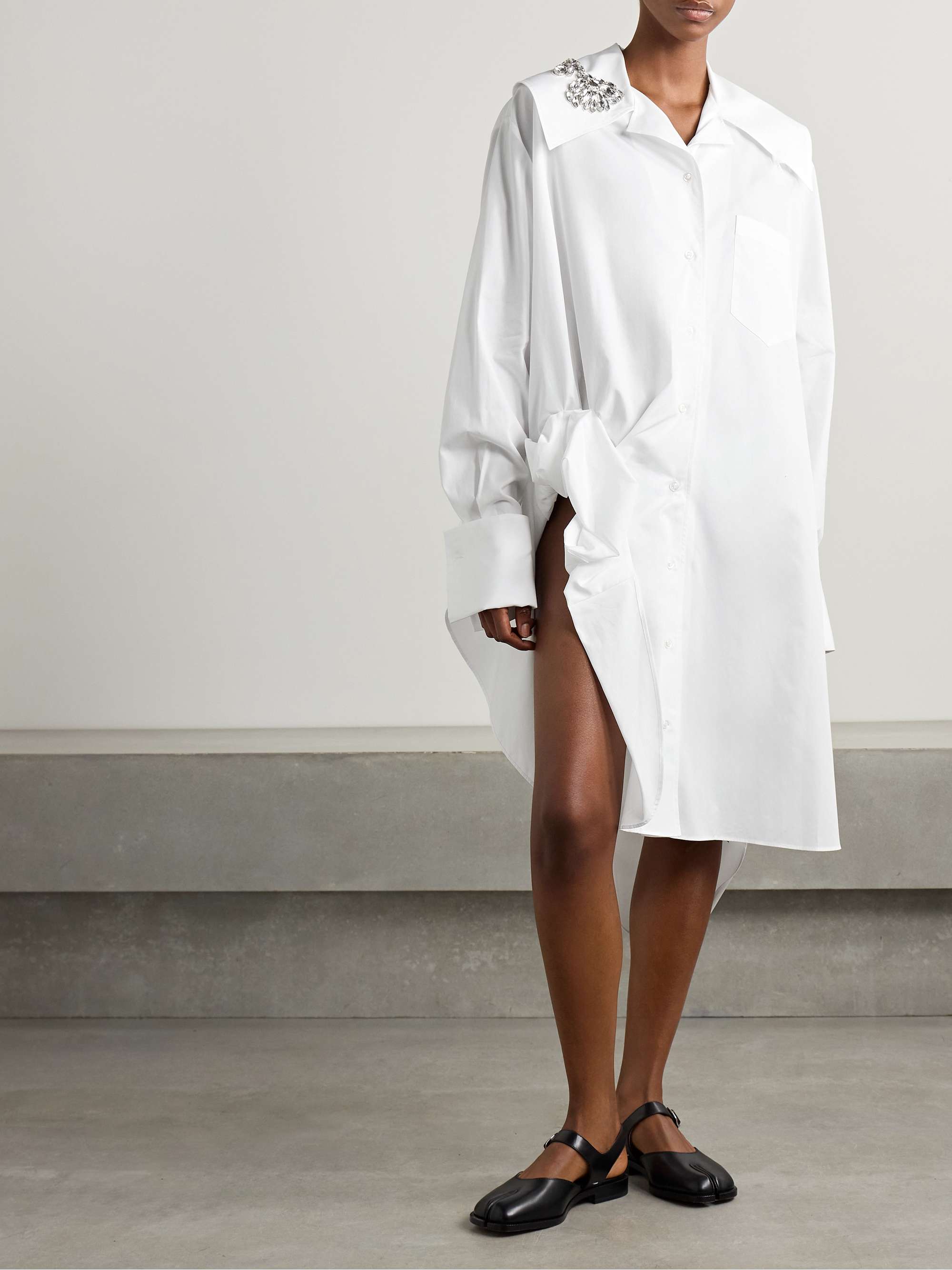 Embellished gathered cotton shirt dress view