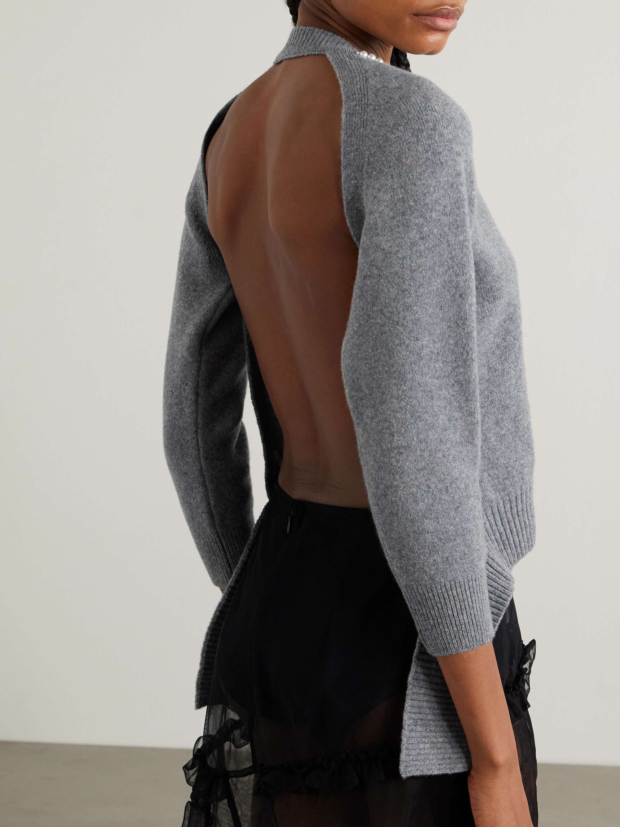 Open-back faux pearl-embellished wool-blend cardigan view