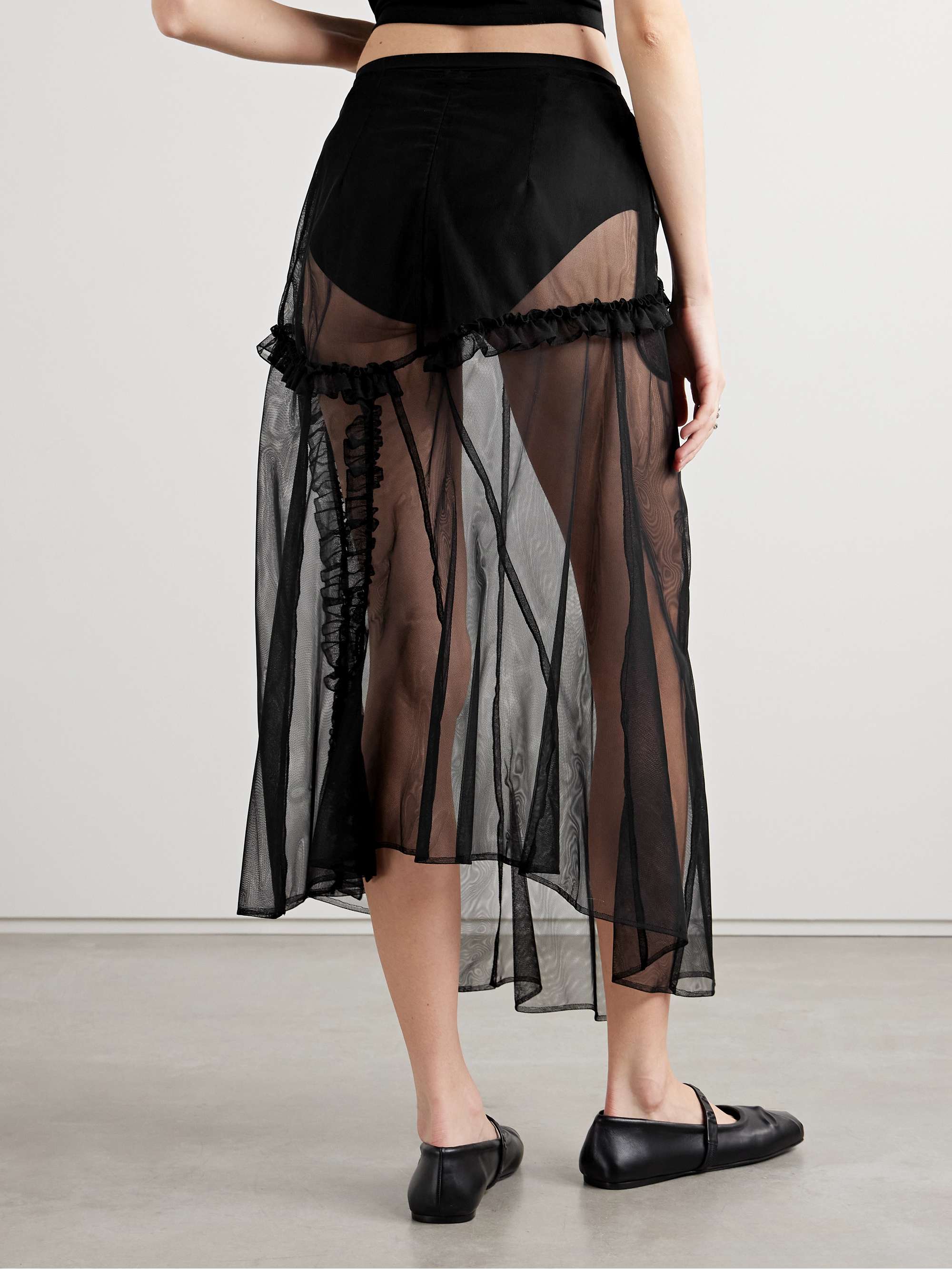 Ruffled tulle midi skirt view
