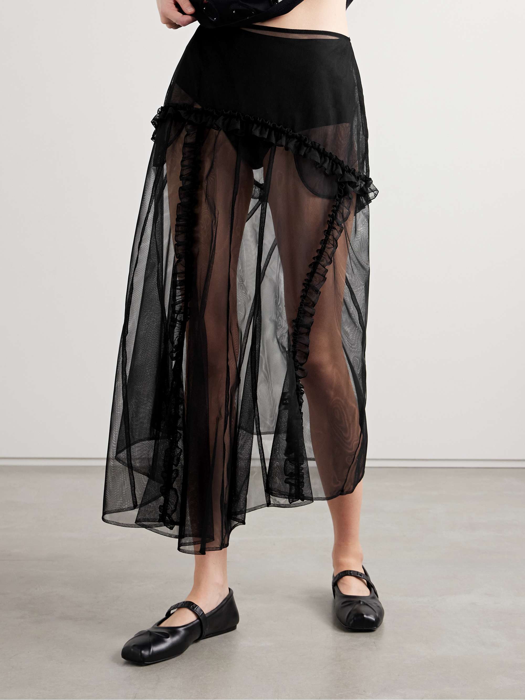 Ruffled tulle midi skirt view