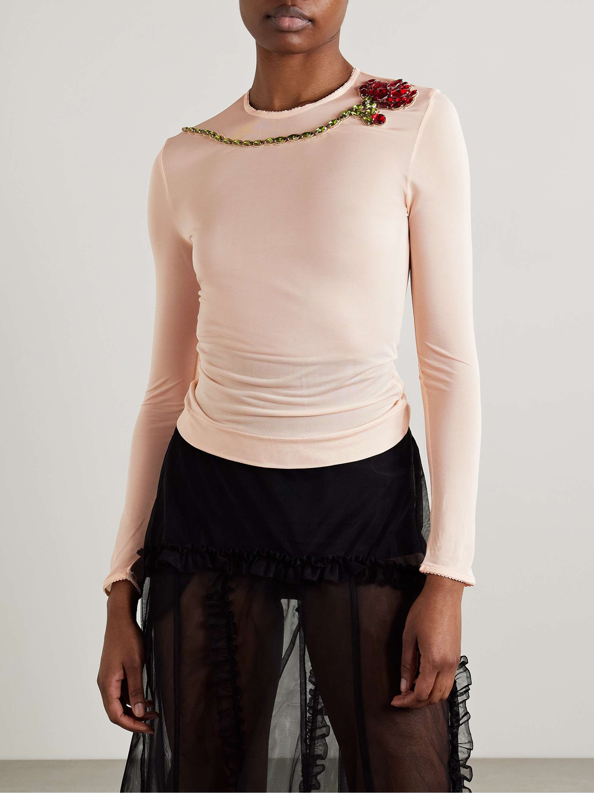 Crystal-embellished stretch-jersey top view