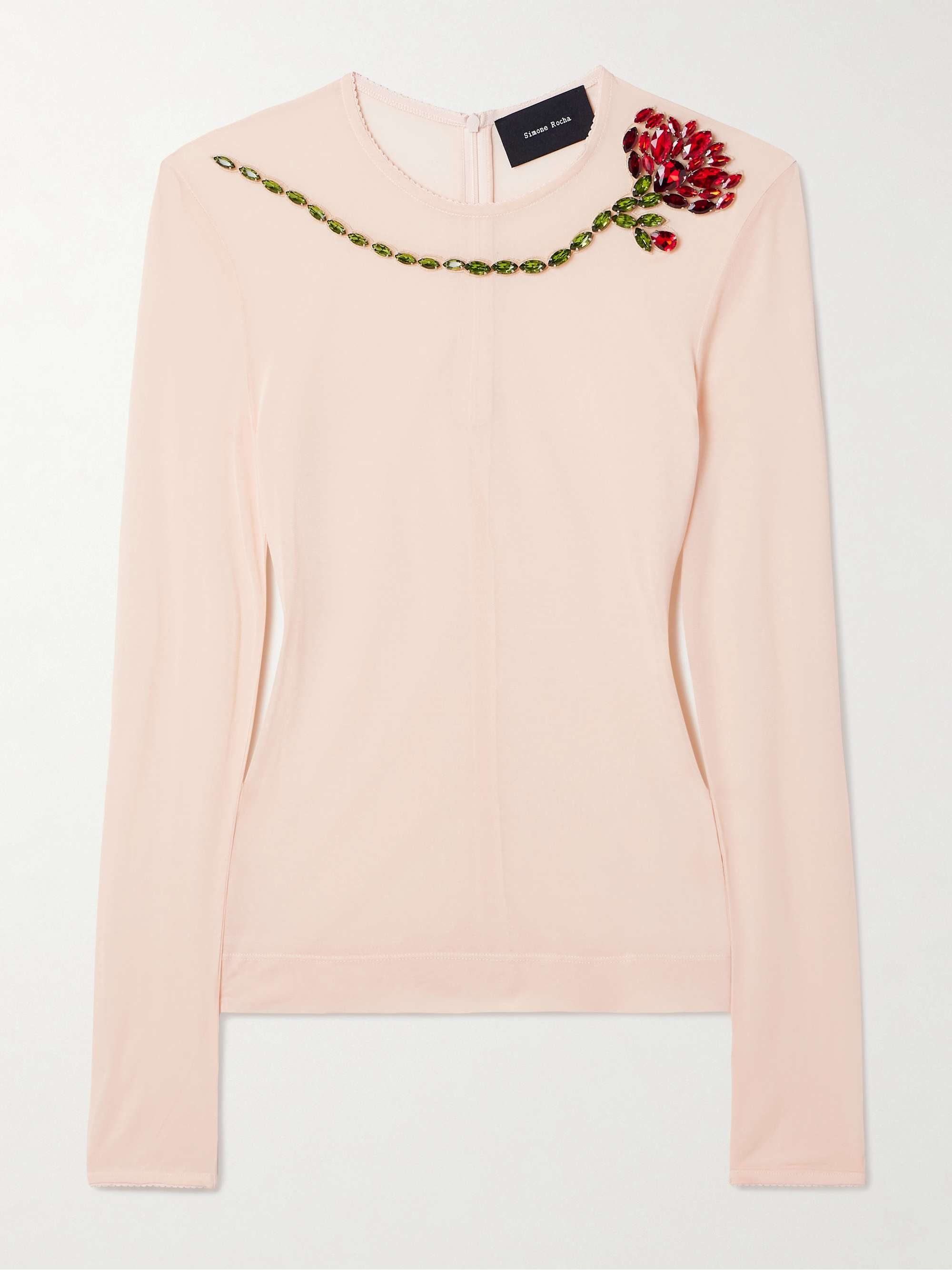 Crystal-embellished stretch-jersey top view