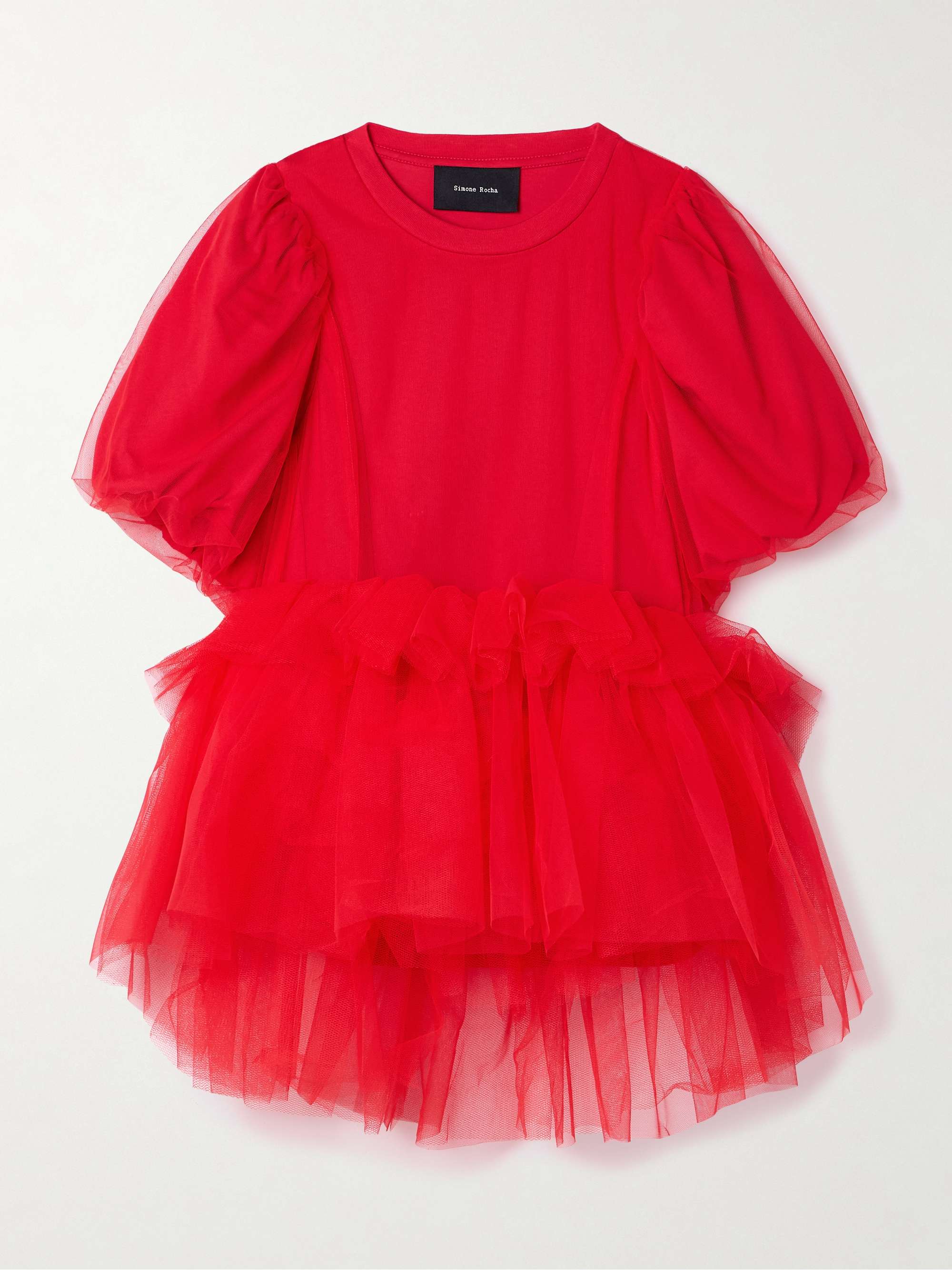 Layered ruffled cotton-jersey and tulle T-shirt view