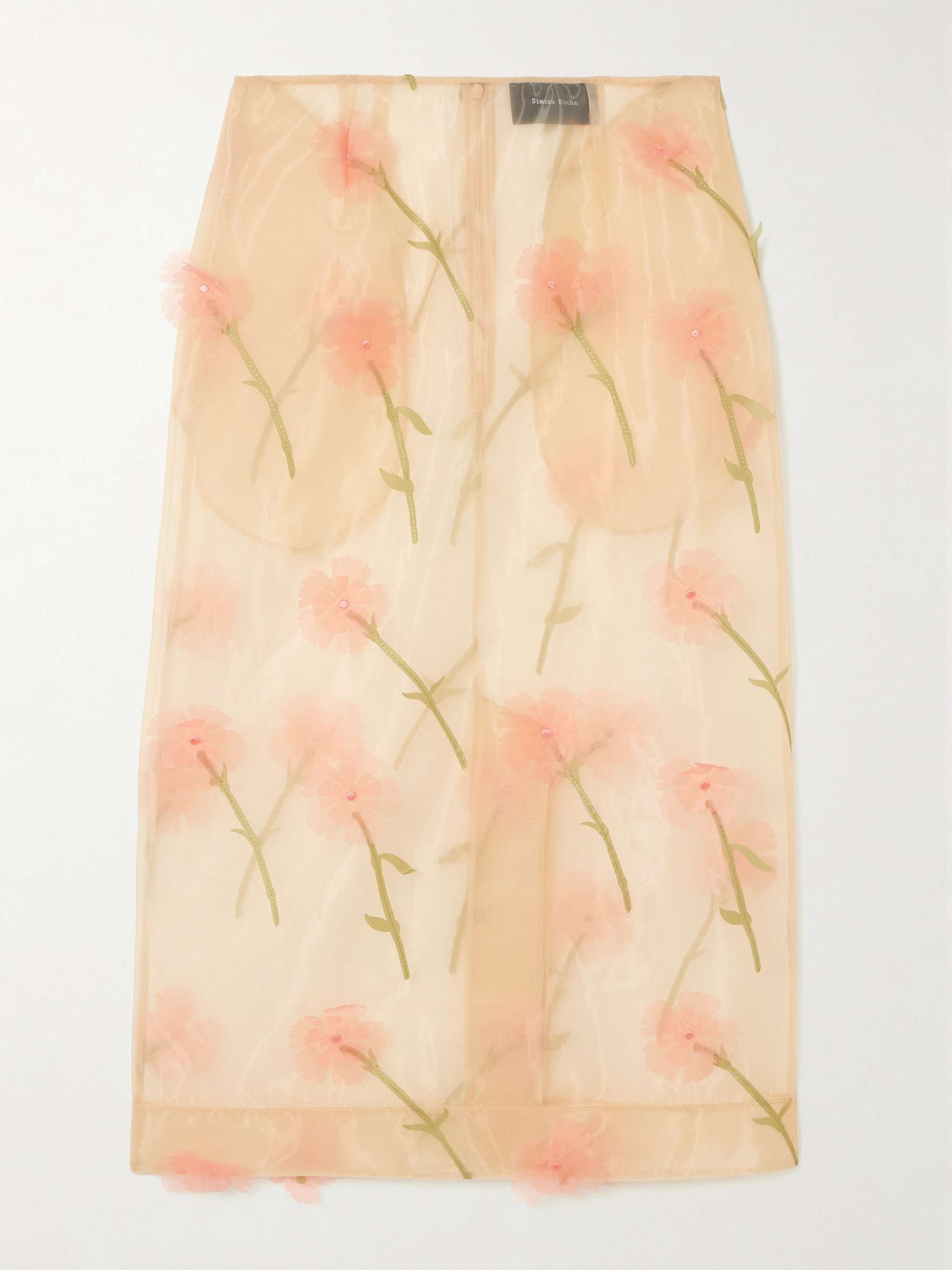 Embroidered appliquéd organza midi skirt view