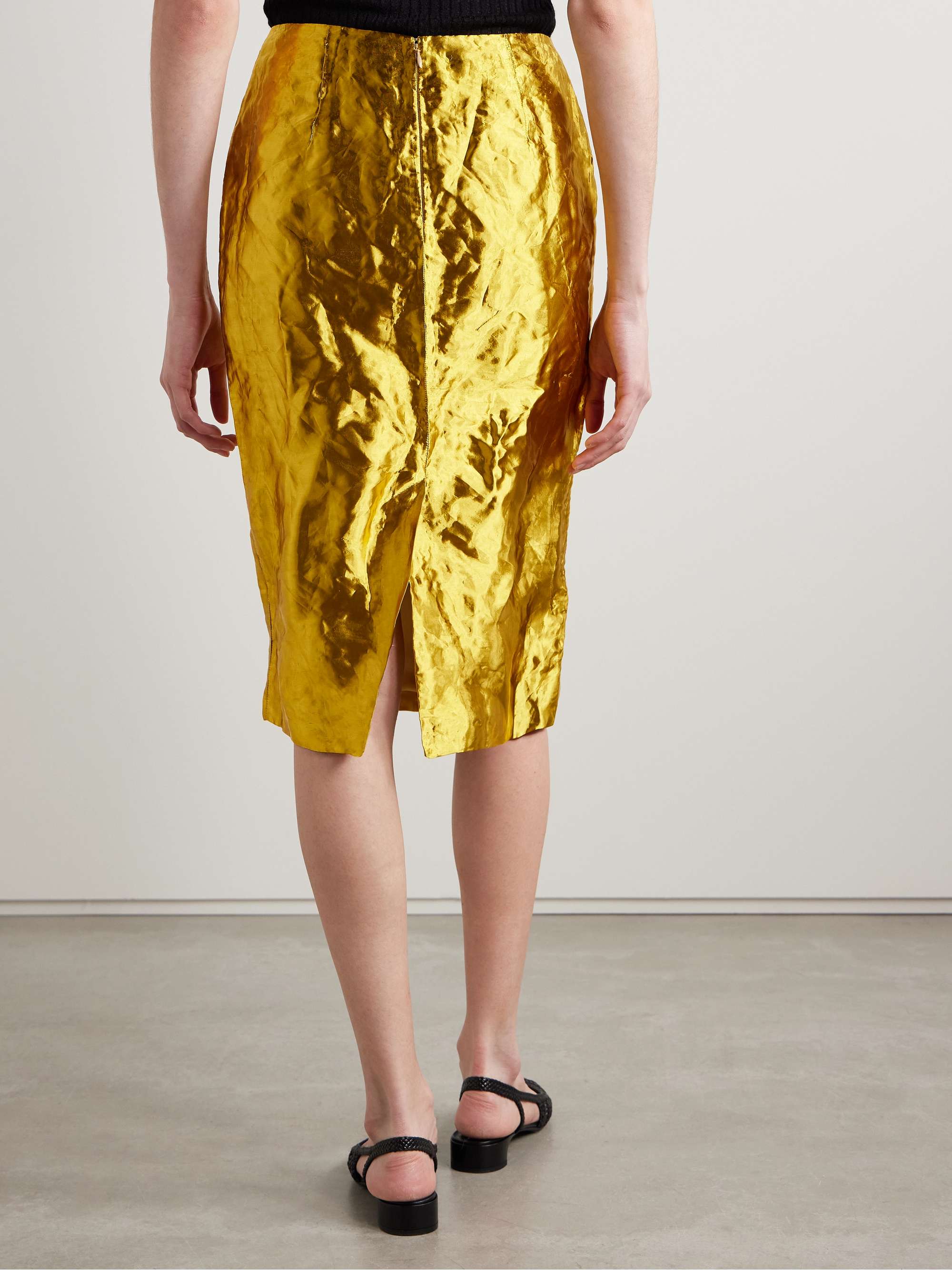 Manuela metallic crinkled-twill midi skirt view
