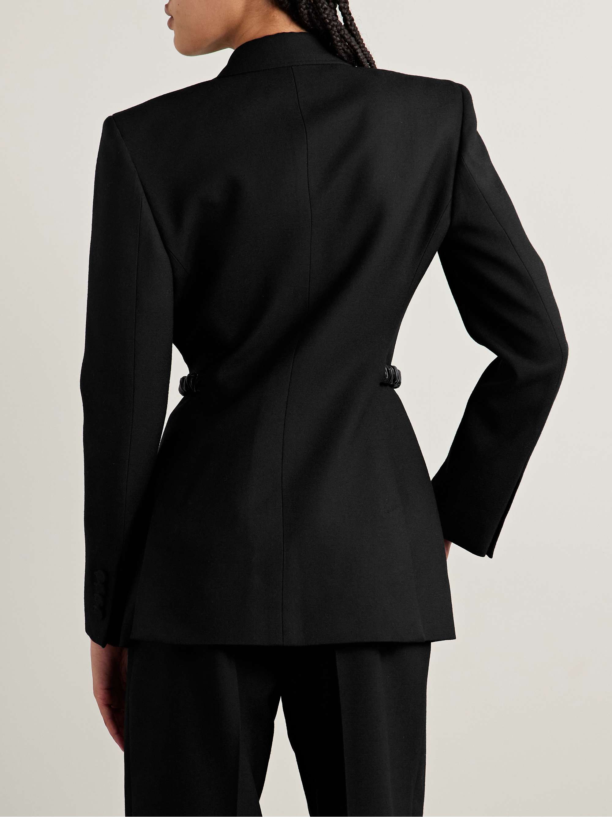 Epona embellished leather-trimmed wool blazer view