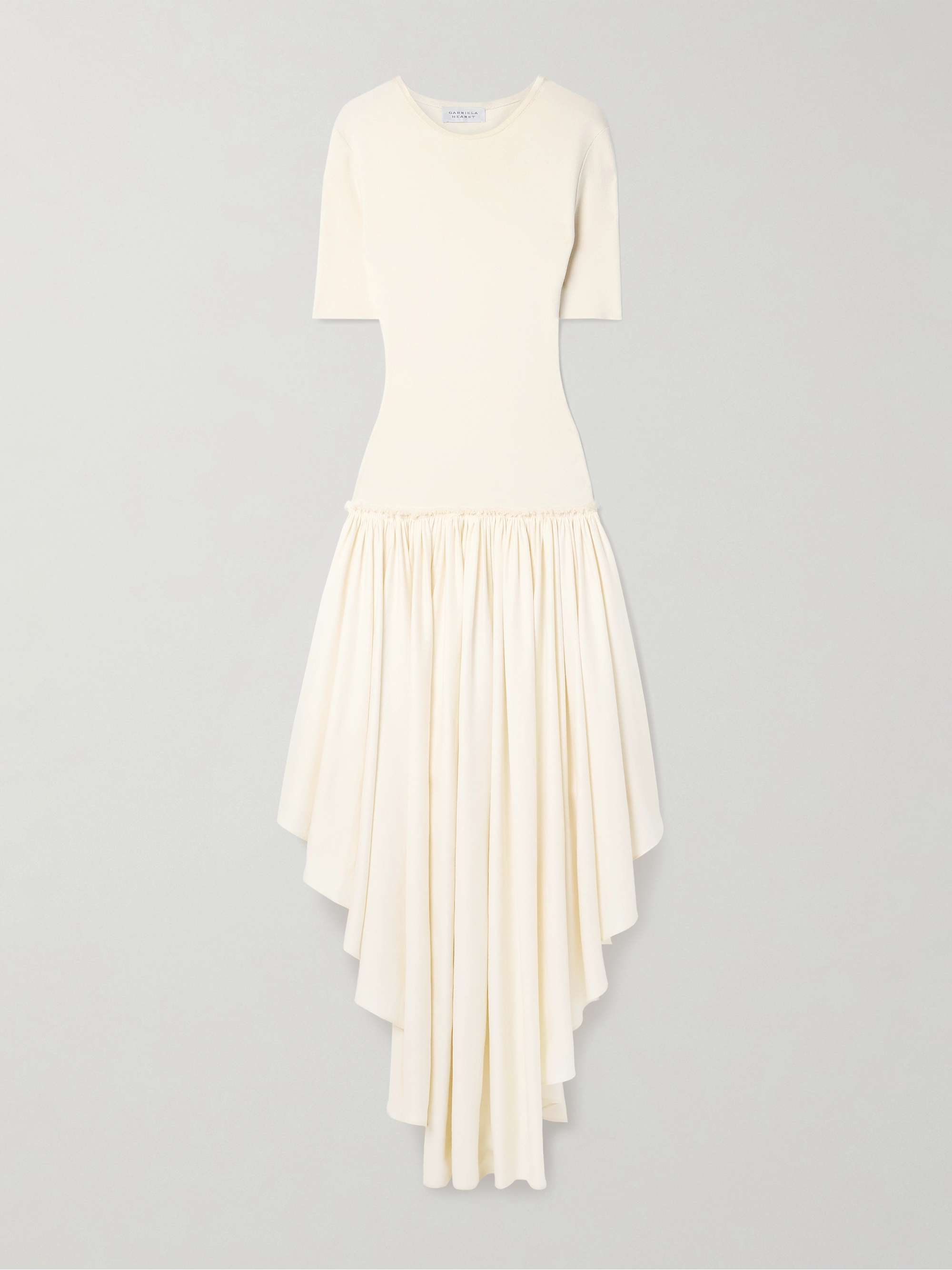 Sirona paneled gathered wool, silk and linen-blend twill and silk-jersey maxi dress view