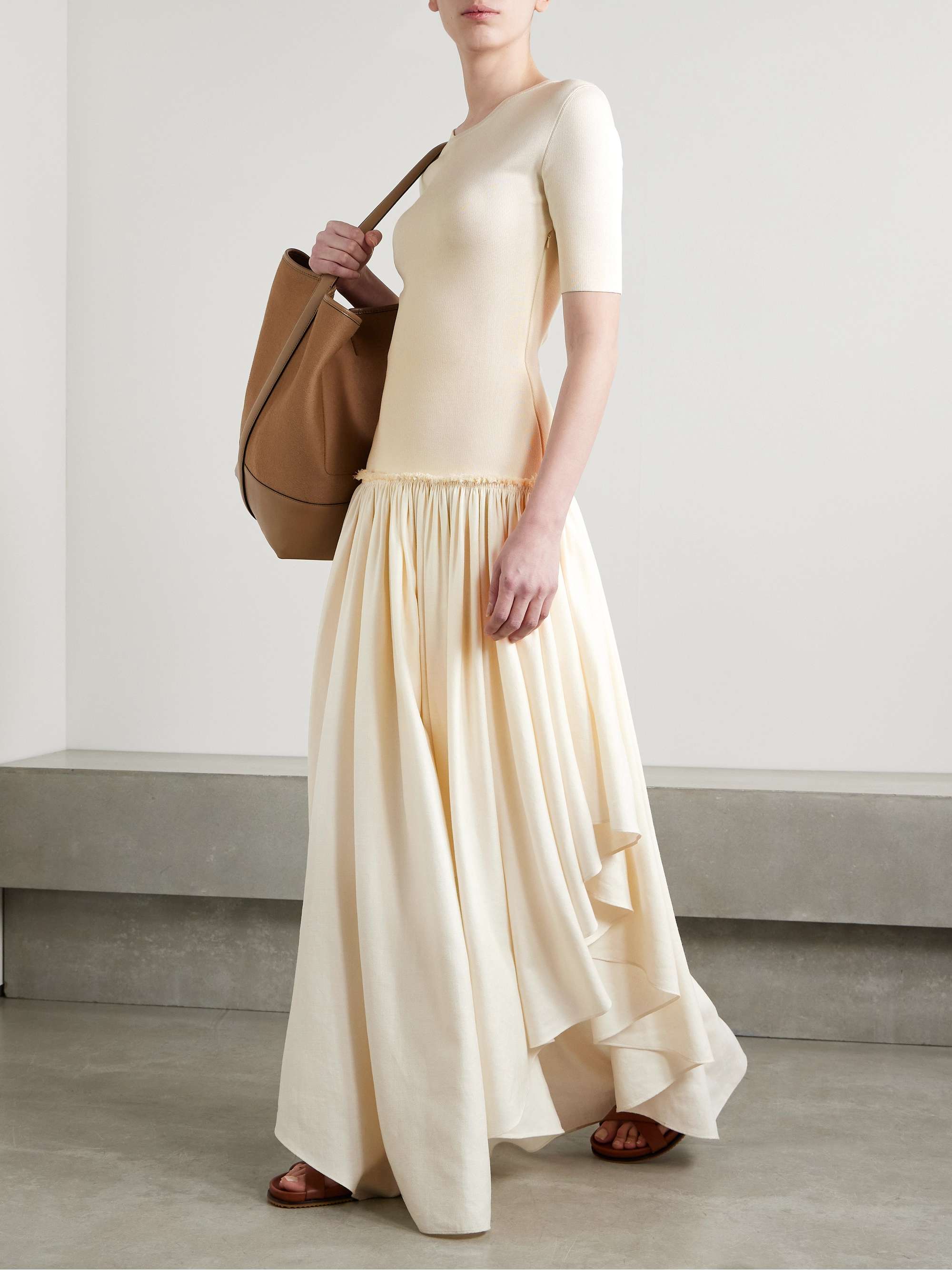 Sirona paneled gathered wool, silk and linen-blend twill and silk-jersey maxi dress view