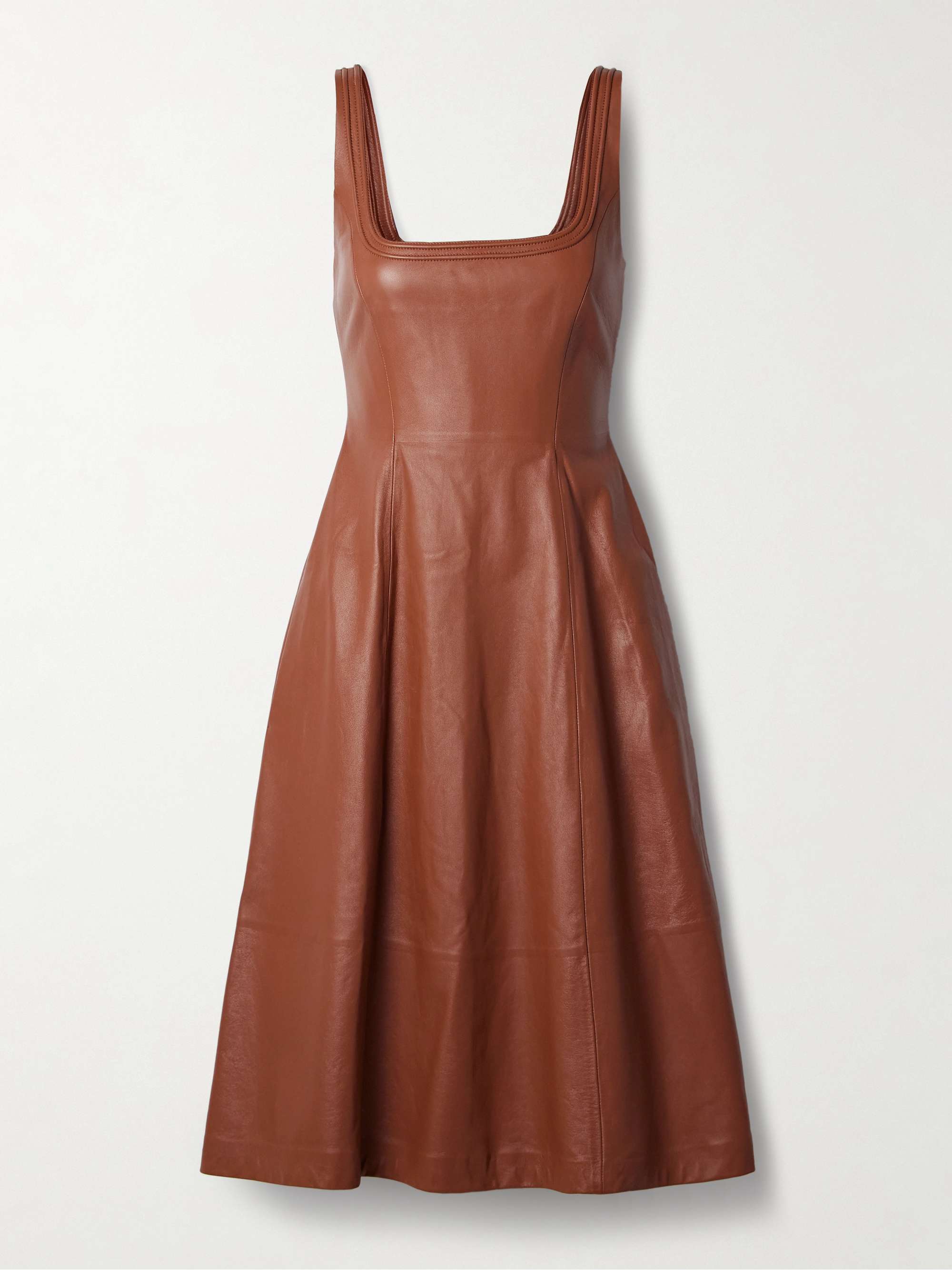 Adaline pleated leather midi dress view