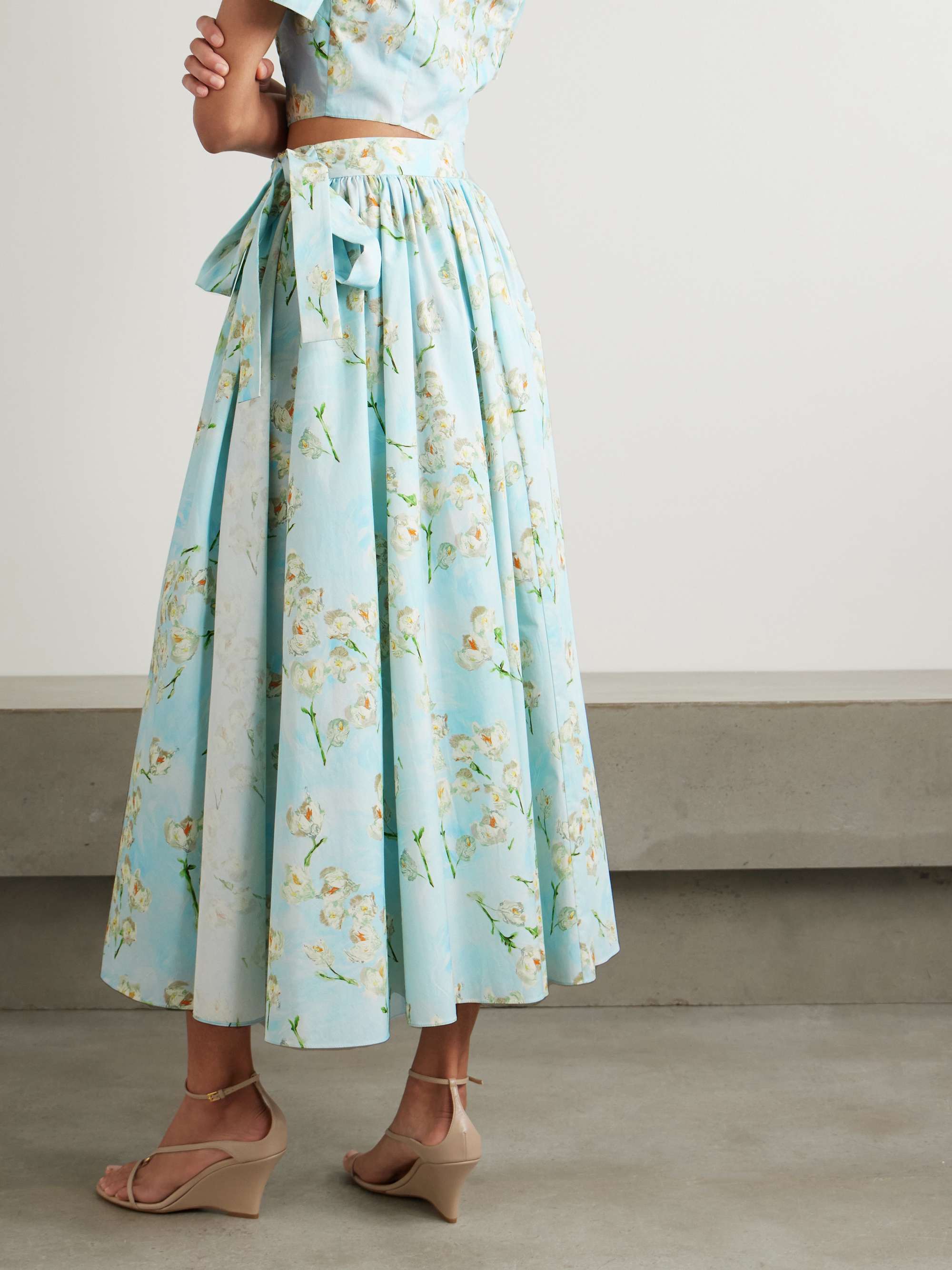 Evelyna pleated floral-print cotton-poplin midi wrap skirt view