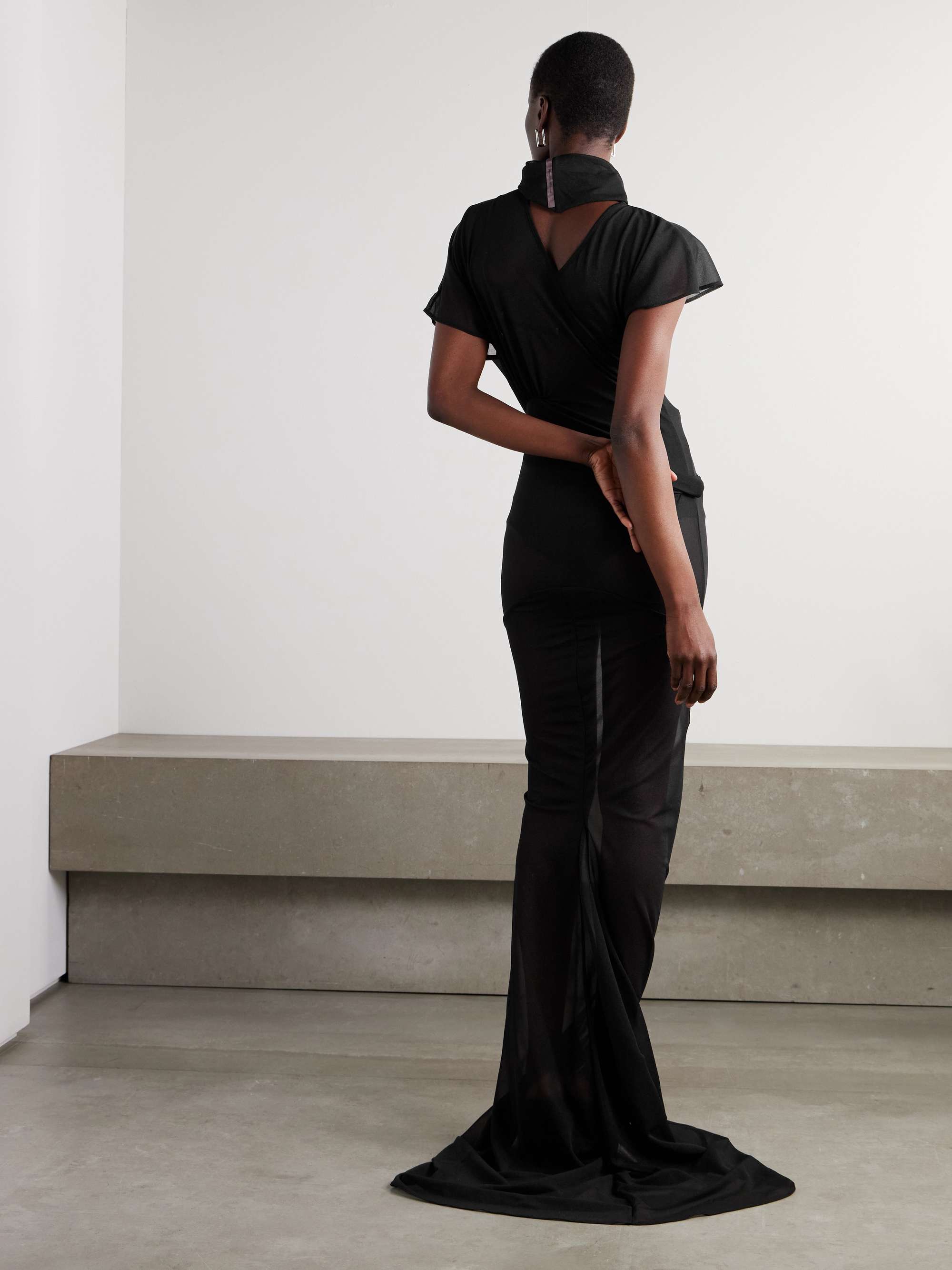 Lilith asymmetric gathered organza-jersey gown view