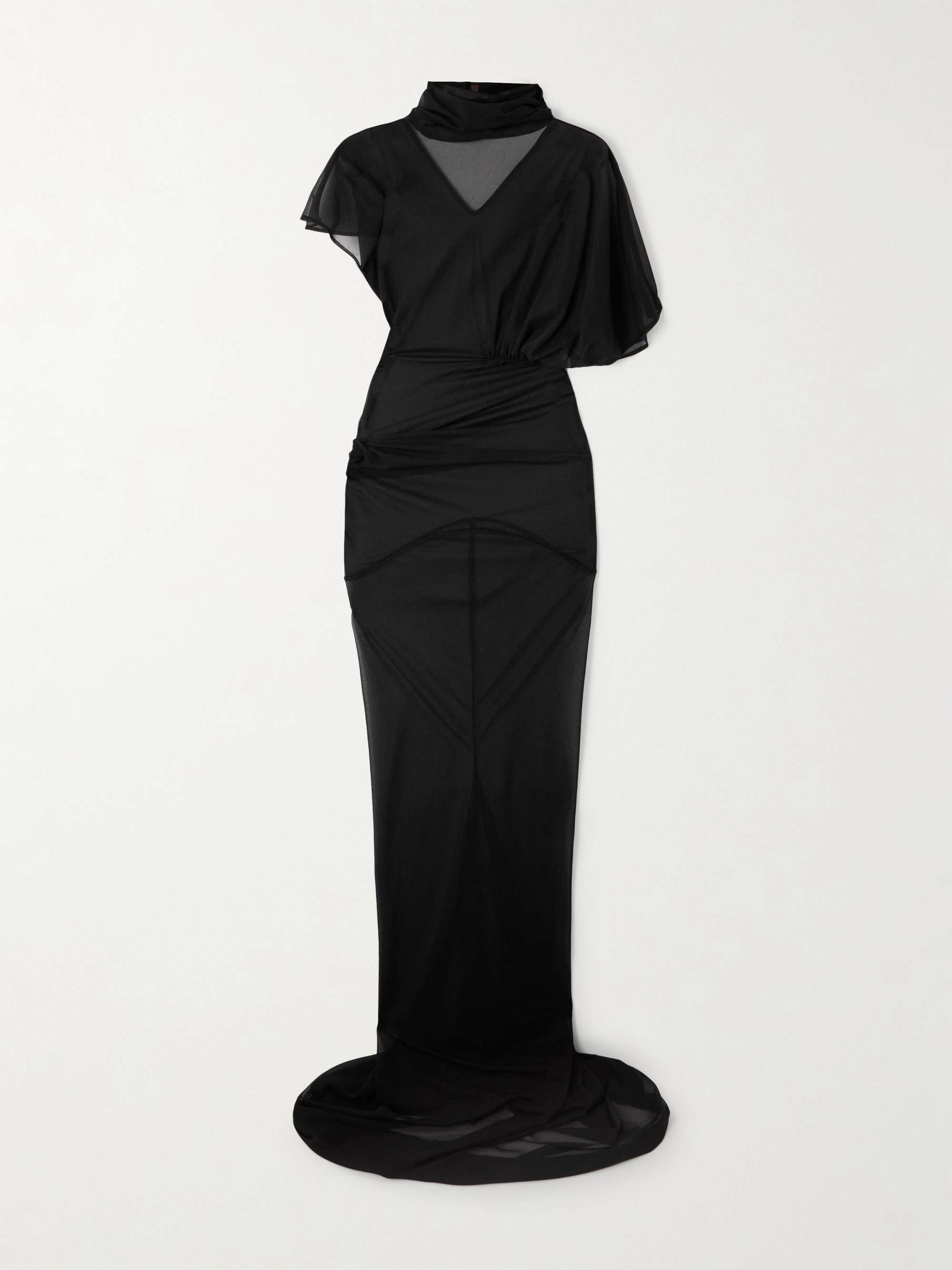 Lilith asymmetric gathered organza-jersey gown view