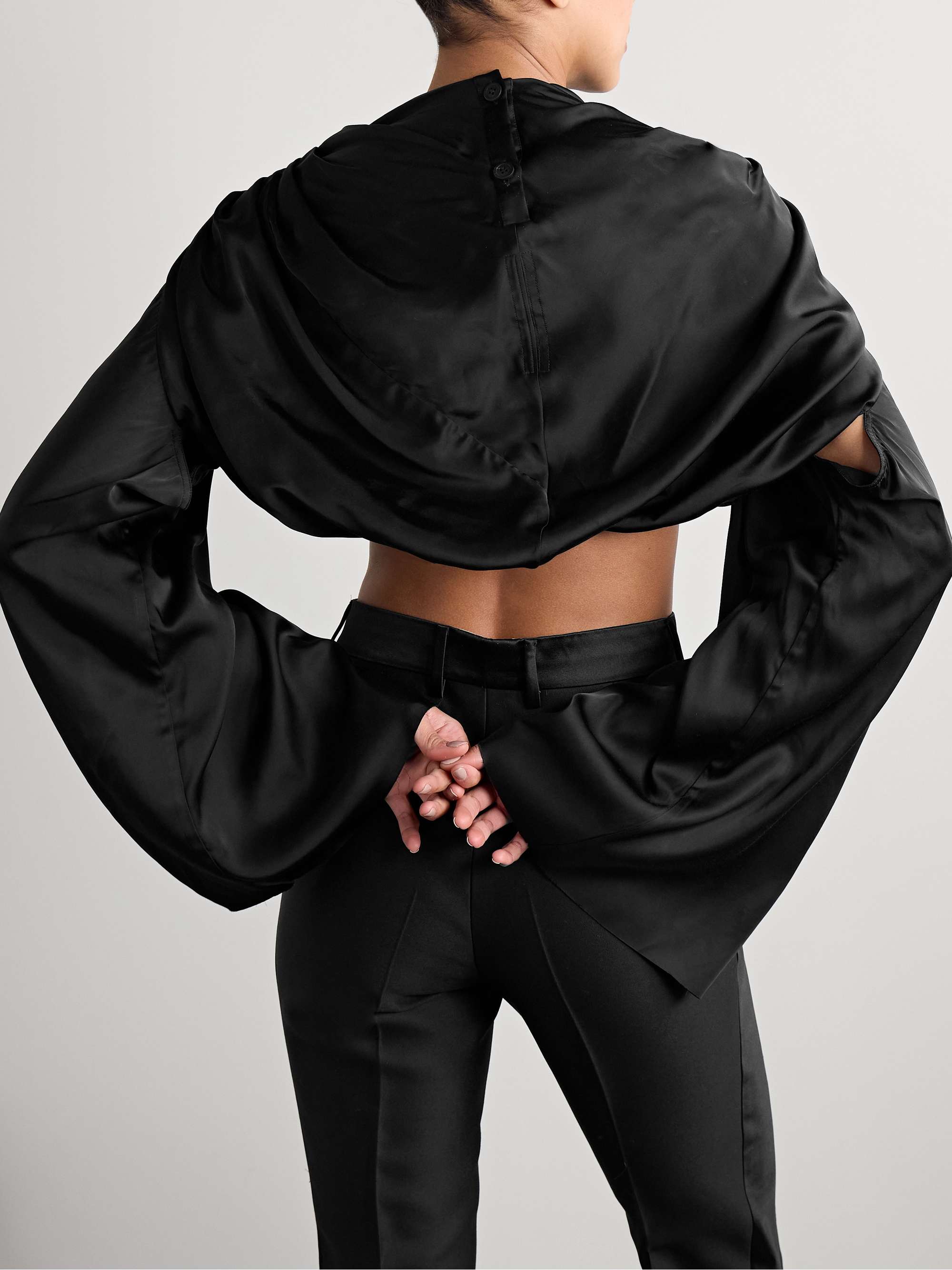 Claudette cropped draped charmeuse top view