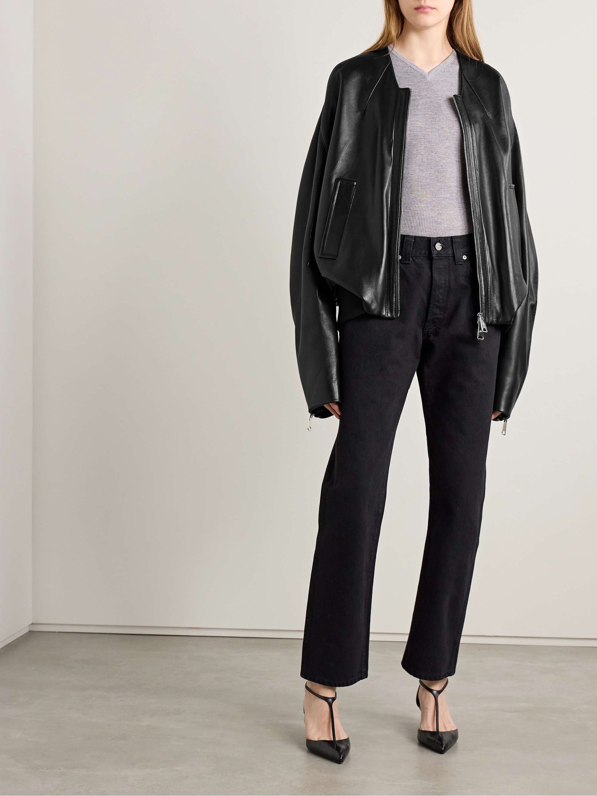Hewit oversized leather bomber jacket view