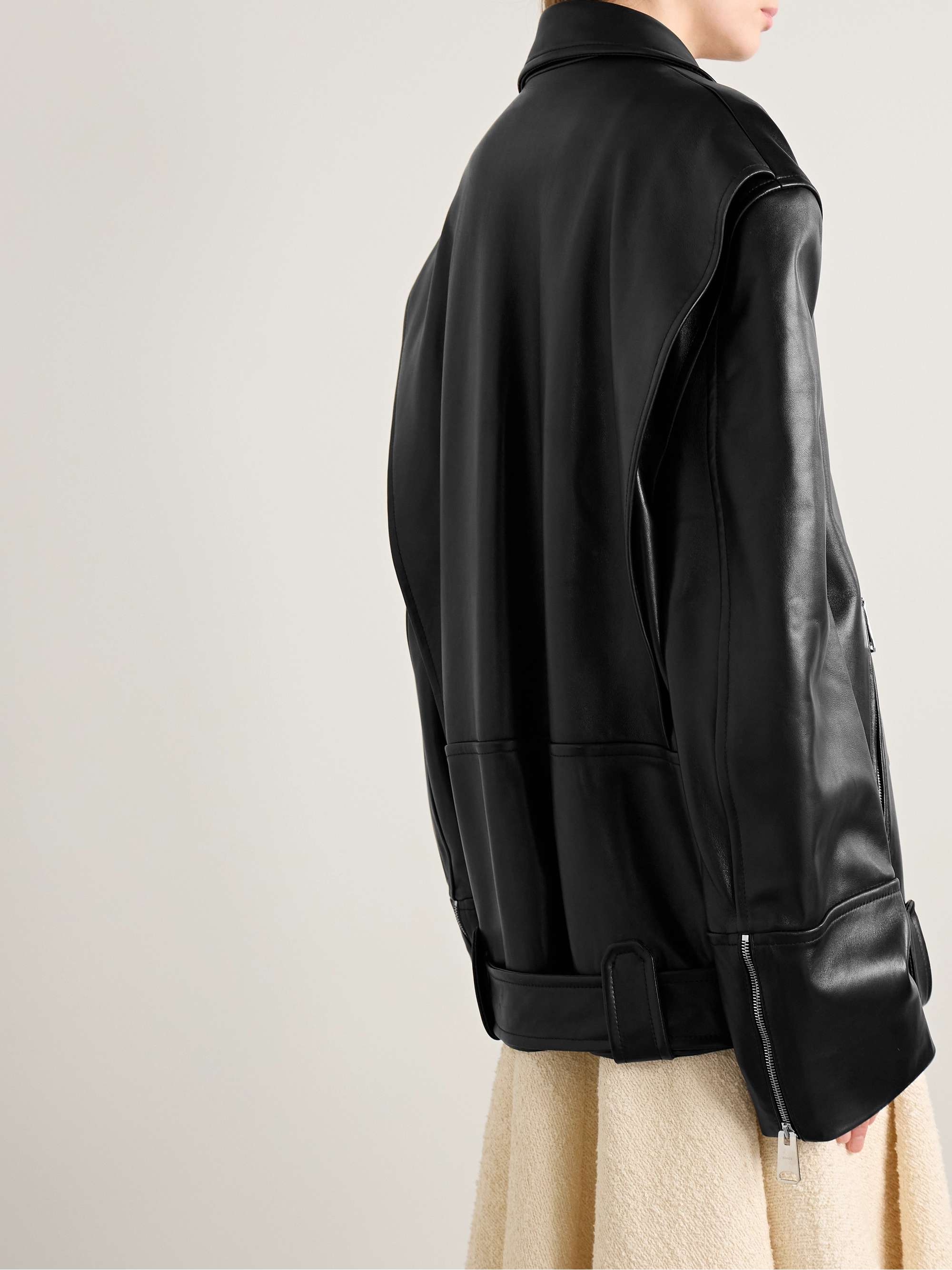 Hansel oversized belted leather biker jacket view