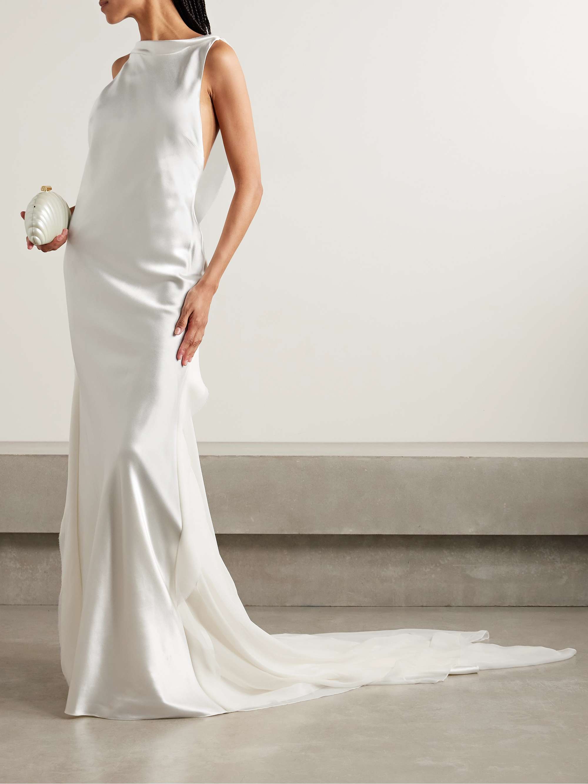 Arlo open-back silk chiffon-trimmed silk and wool-blend satin gown view