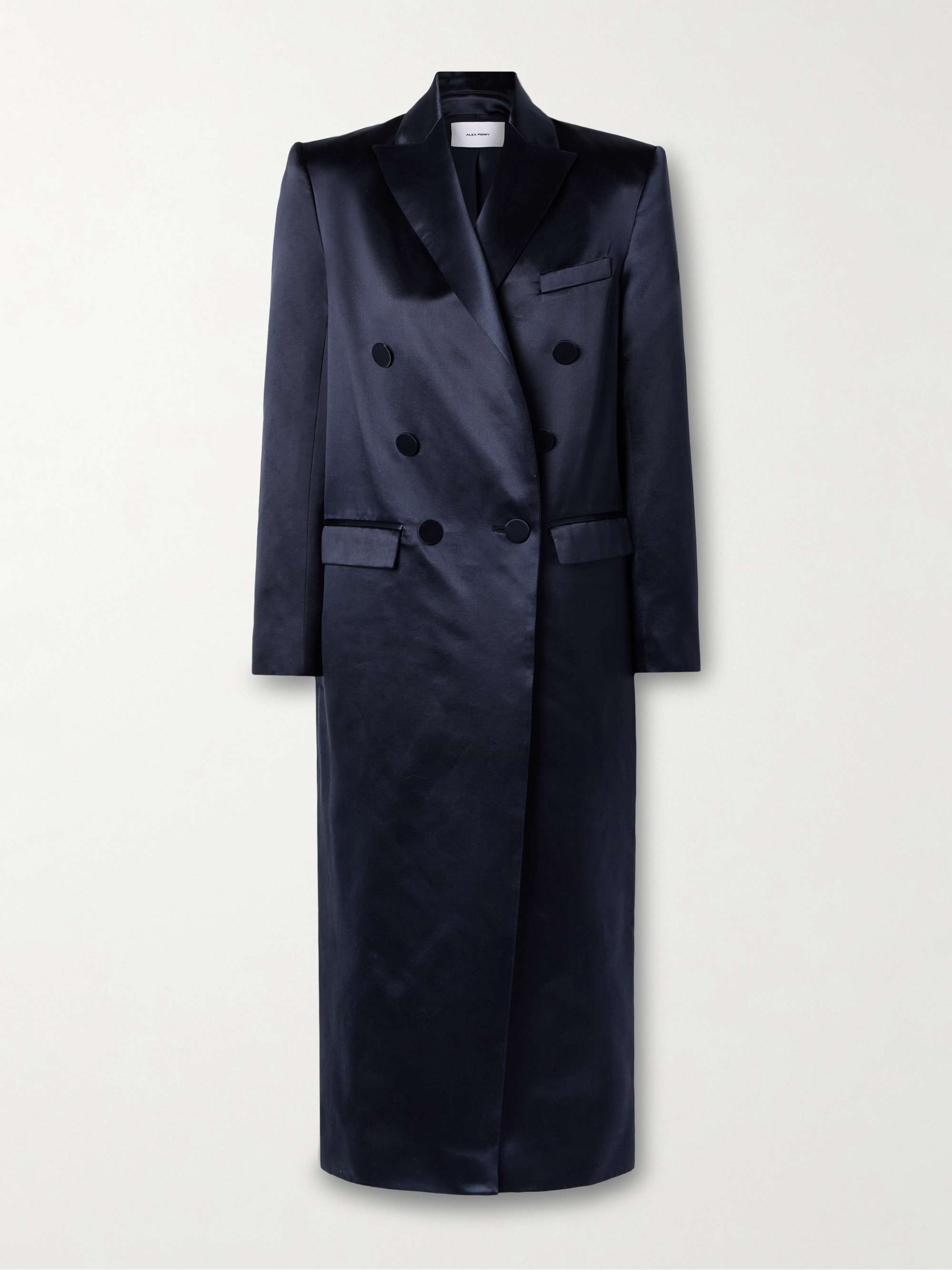 Double-breasted cotton and silk-blend satin coat view