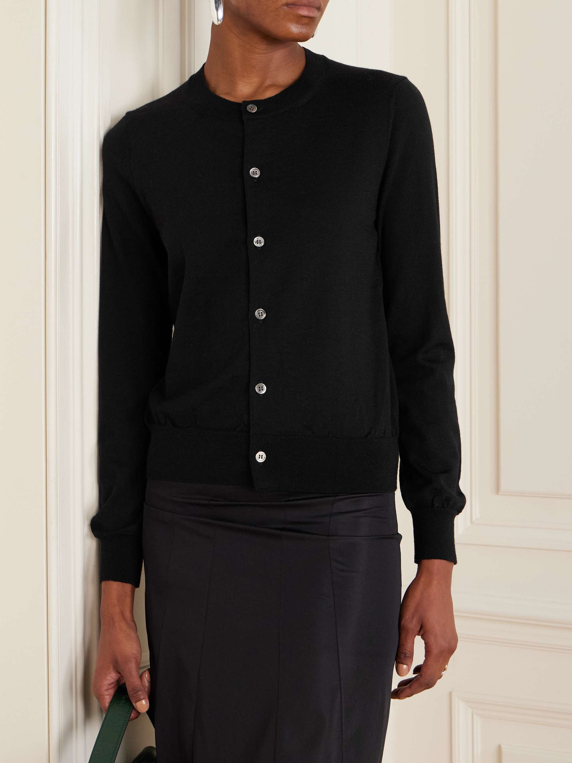 Ruffled crochet-trimmed wool cardigan view