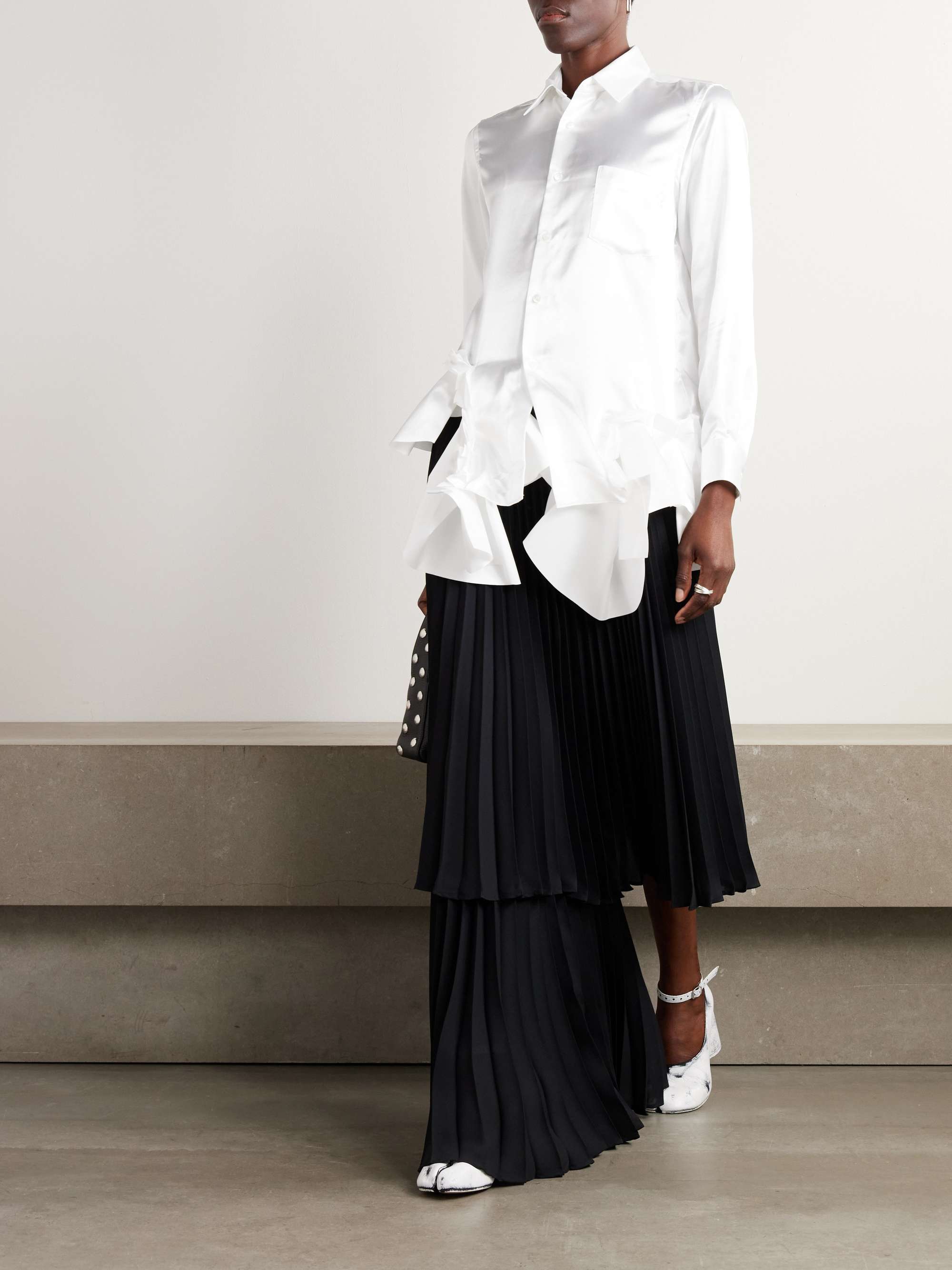 Ruffled satin-twill shirt view