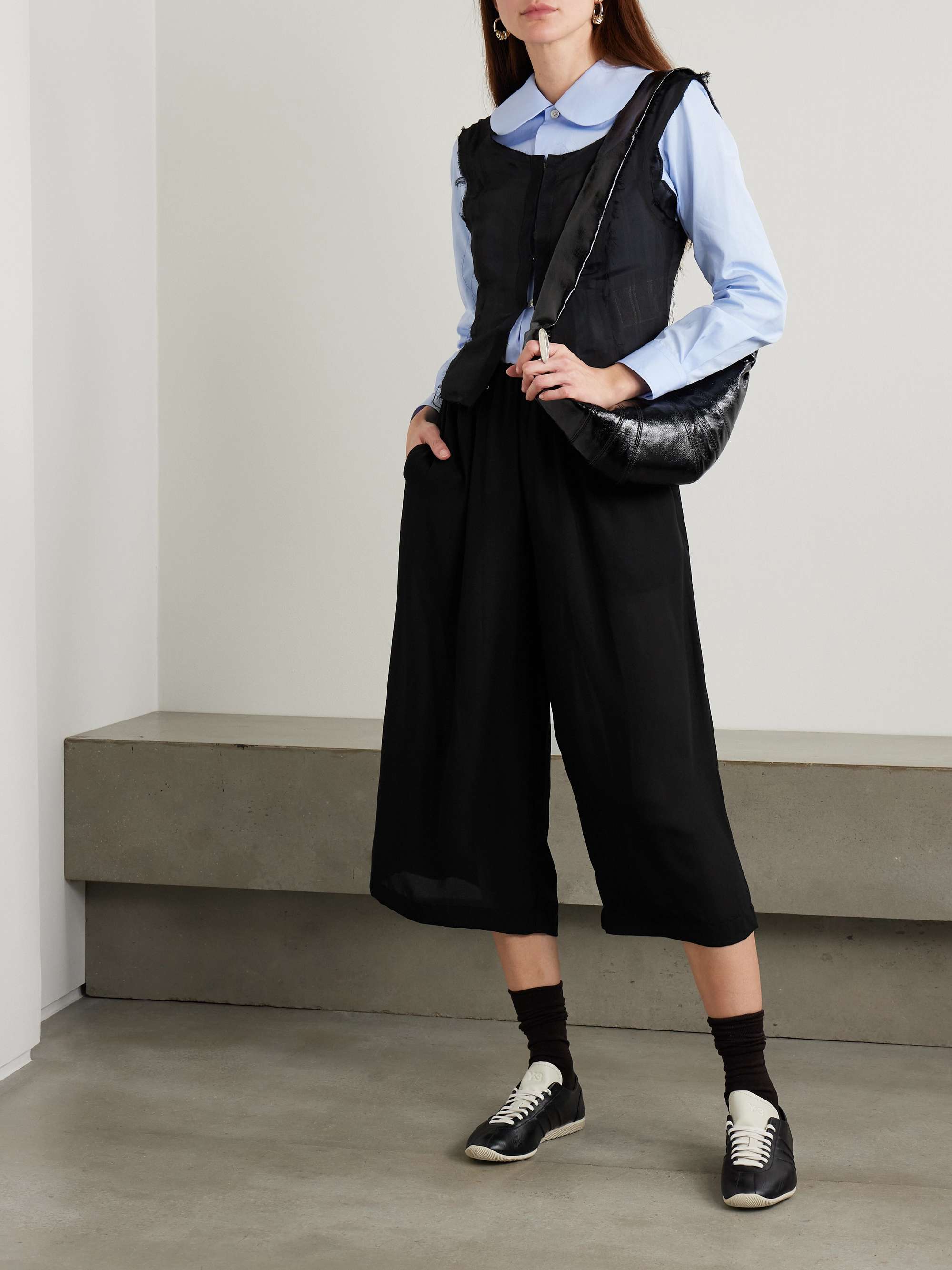 Cropped crepe de chine wide-leg pants view