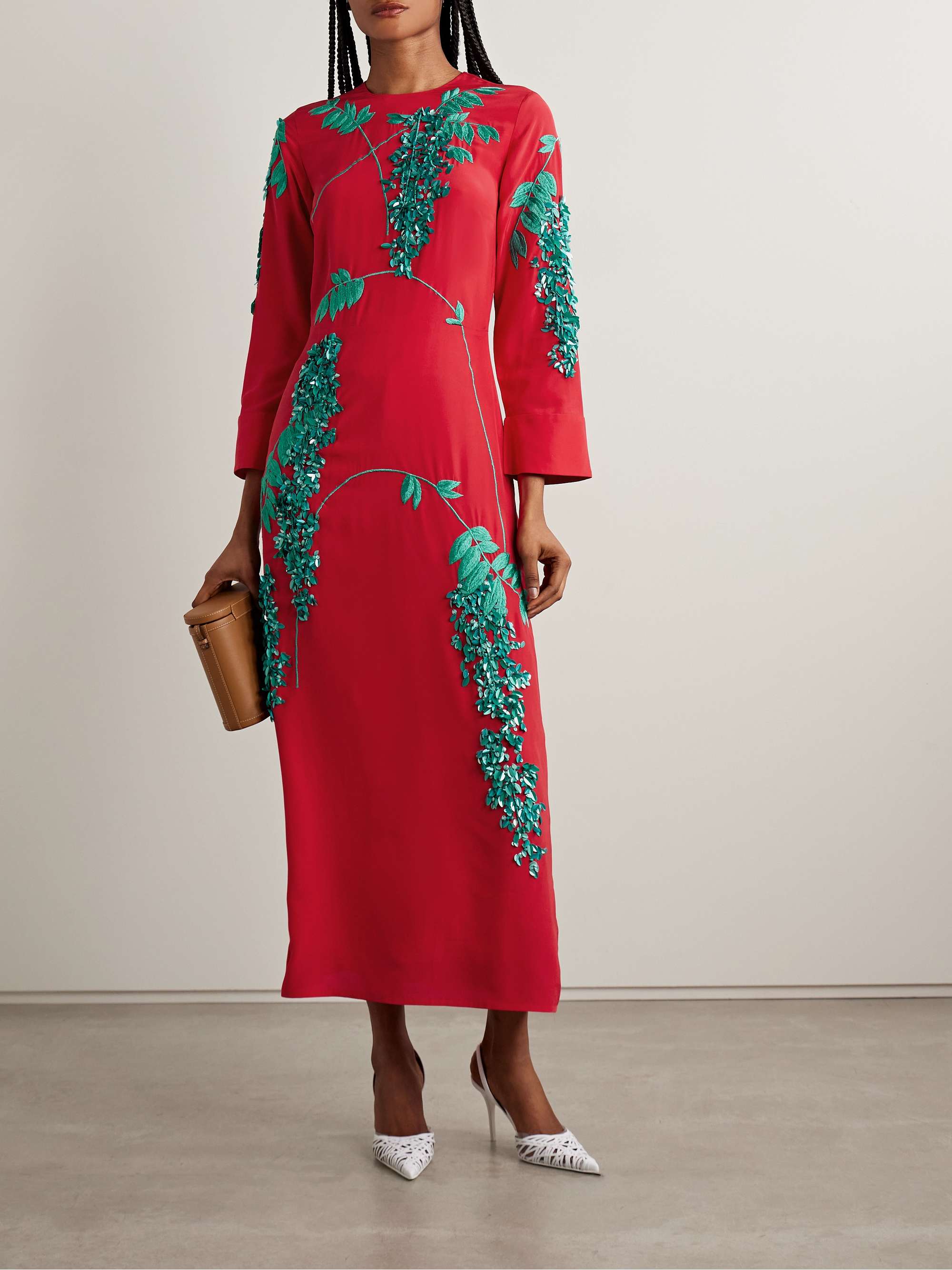 Harry embellished embroidered silk crepe de chine midi dress view