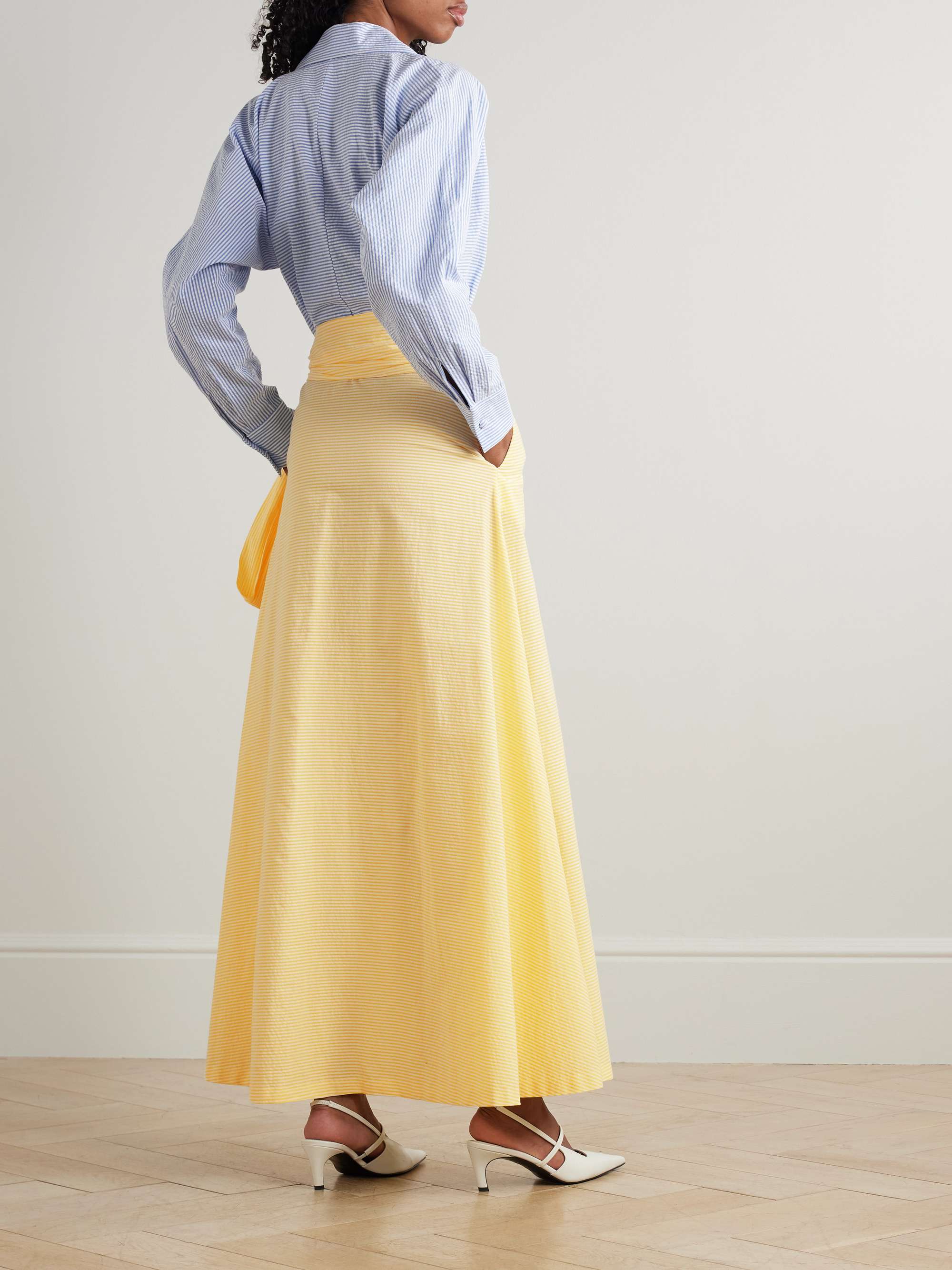 Clarence belted striped cotton-seersucker maxi shirt dress view