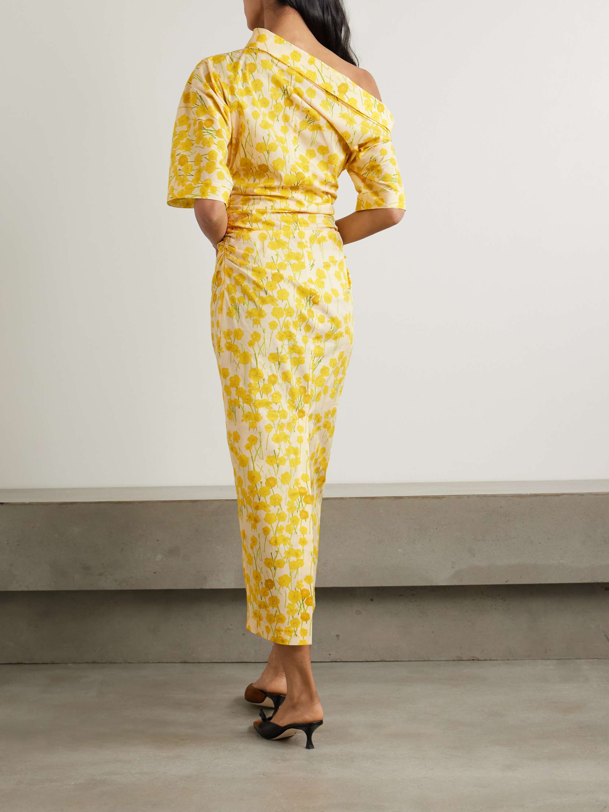 Bowery one-shoulder floral-print stretch-cotton midi dress view