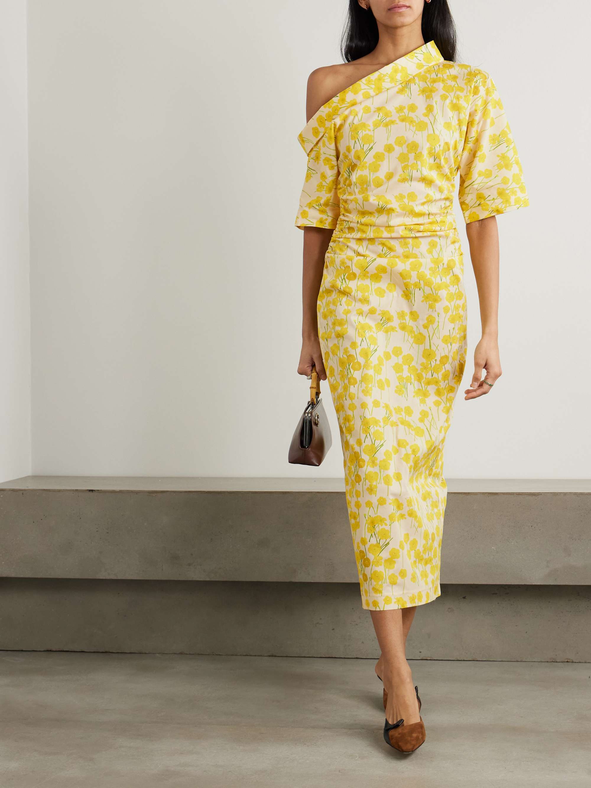 Bowery one-shoulder floral-print stretch-cotton midi dress view