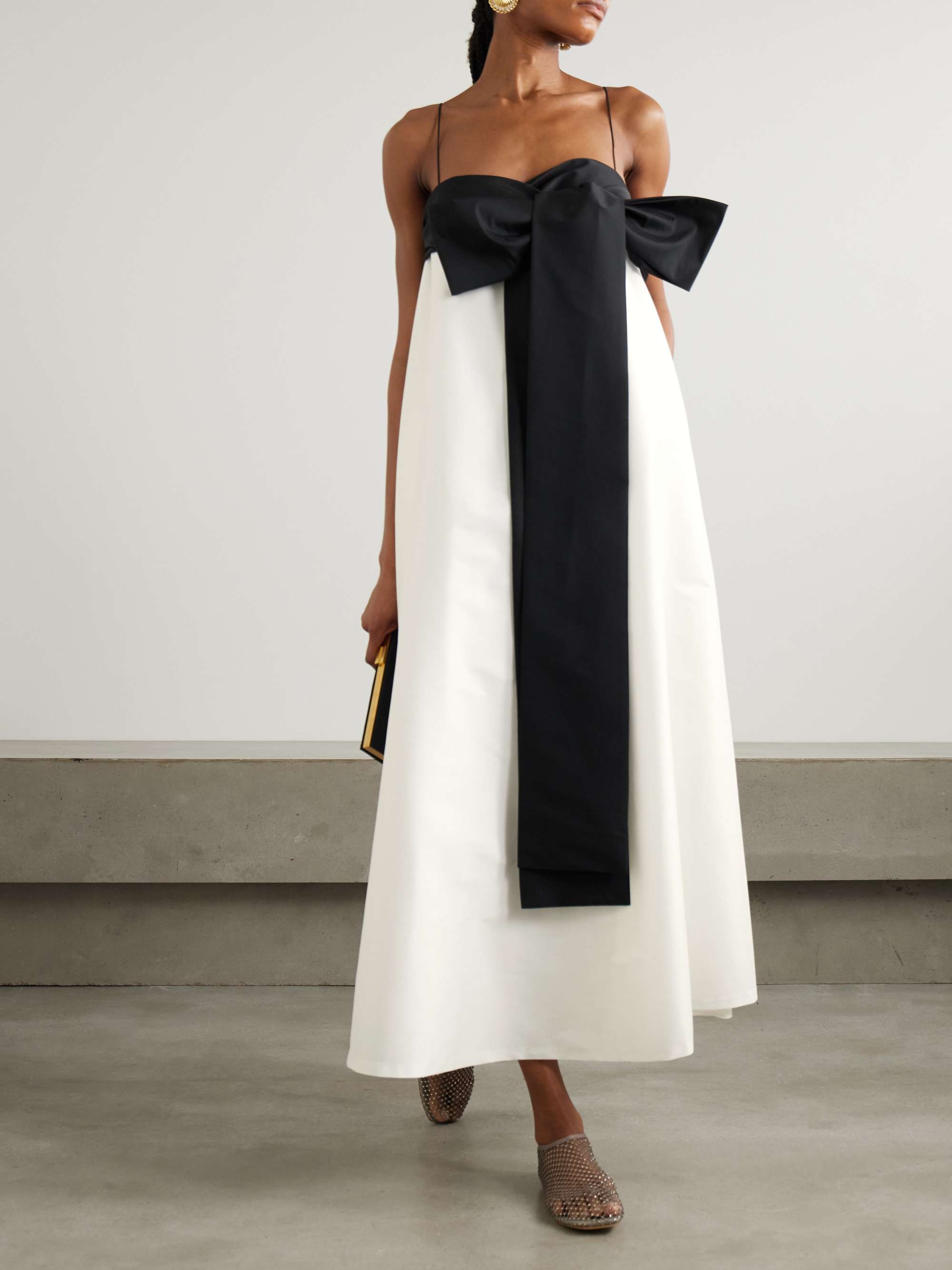 Bailey two-tone bow-embellished taffeta midi dress view