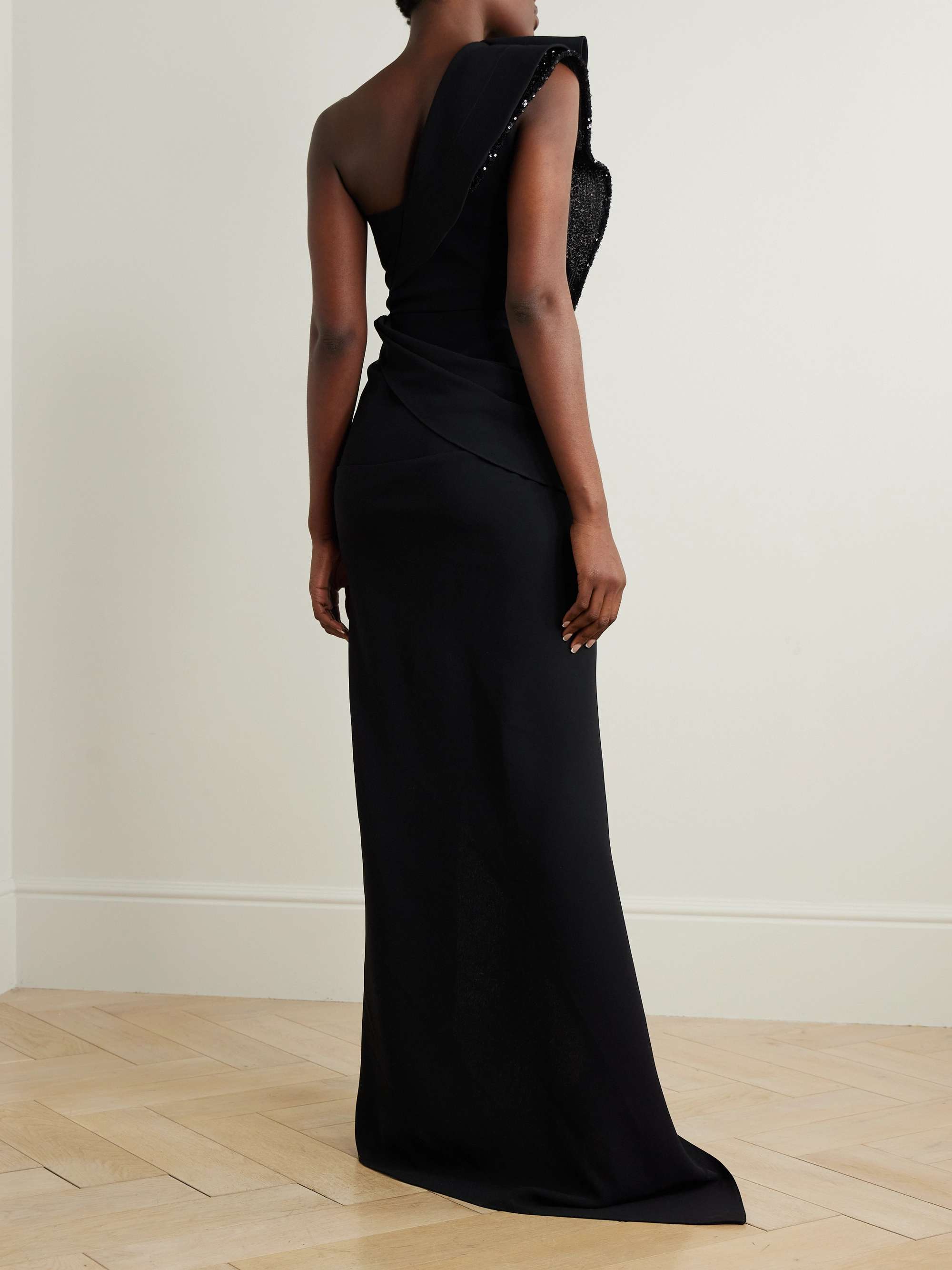 Pantheon Wave ruffled mesh-trimmed sequin-embellished crepe gown view
