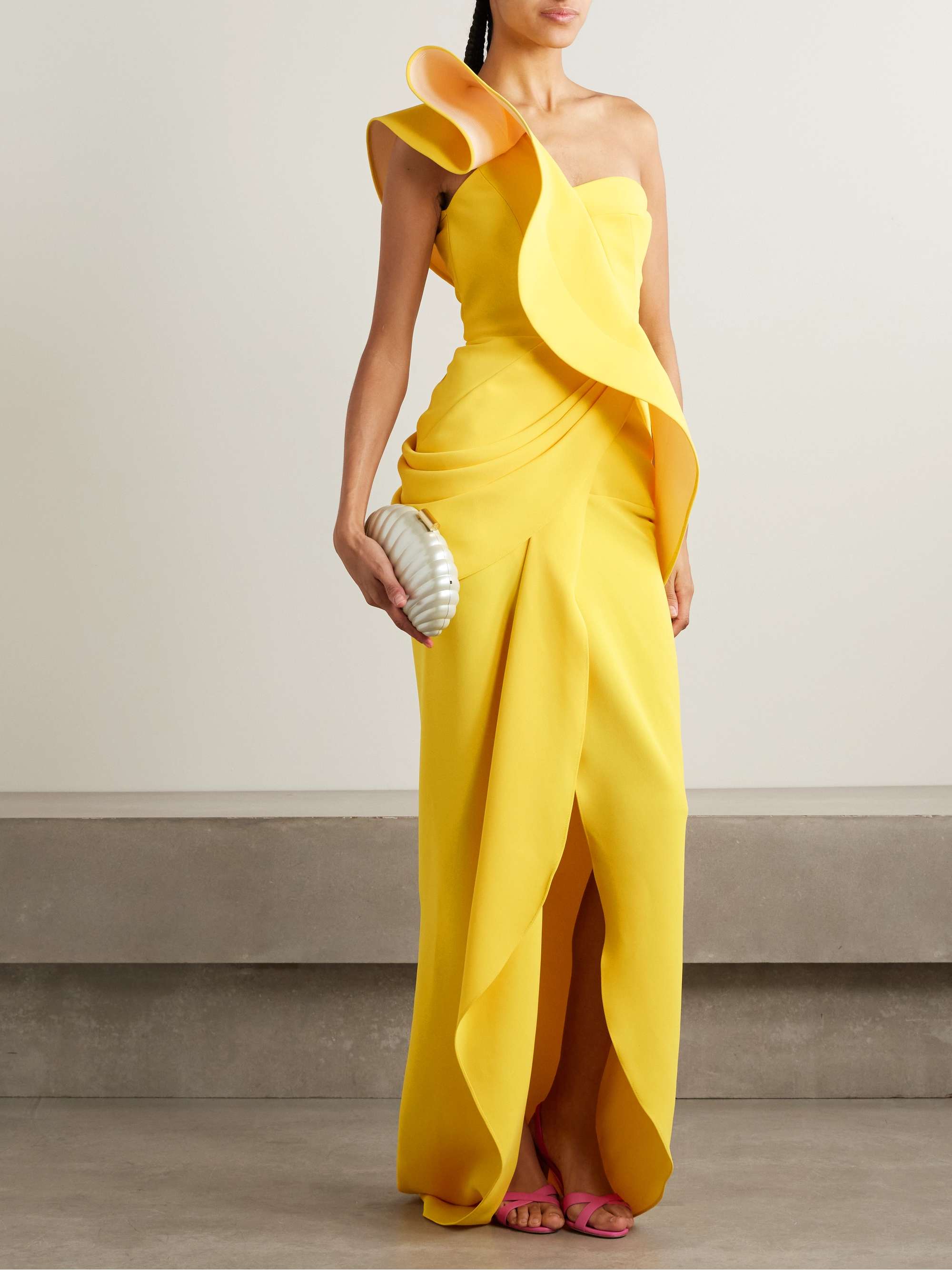 Salyut Wave one-shoulder draped crepe gown view