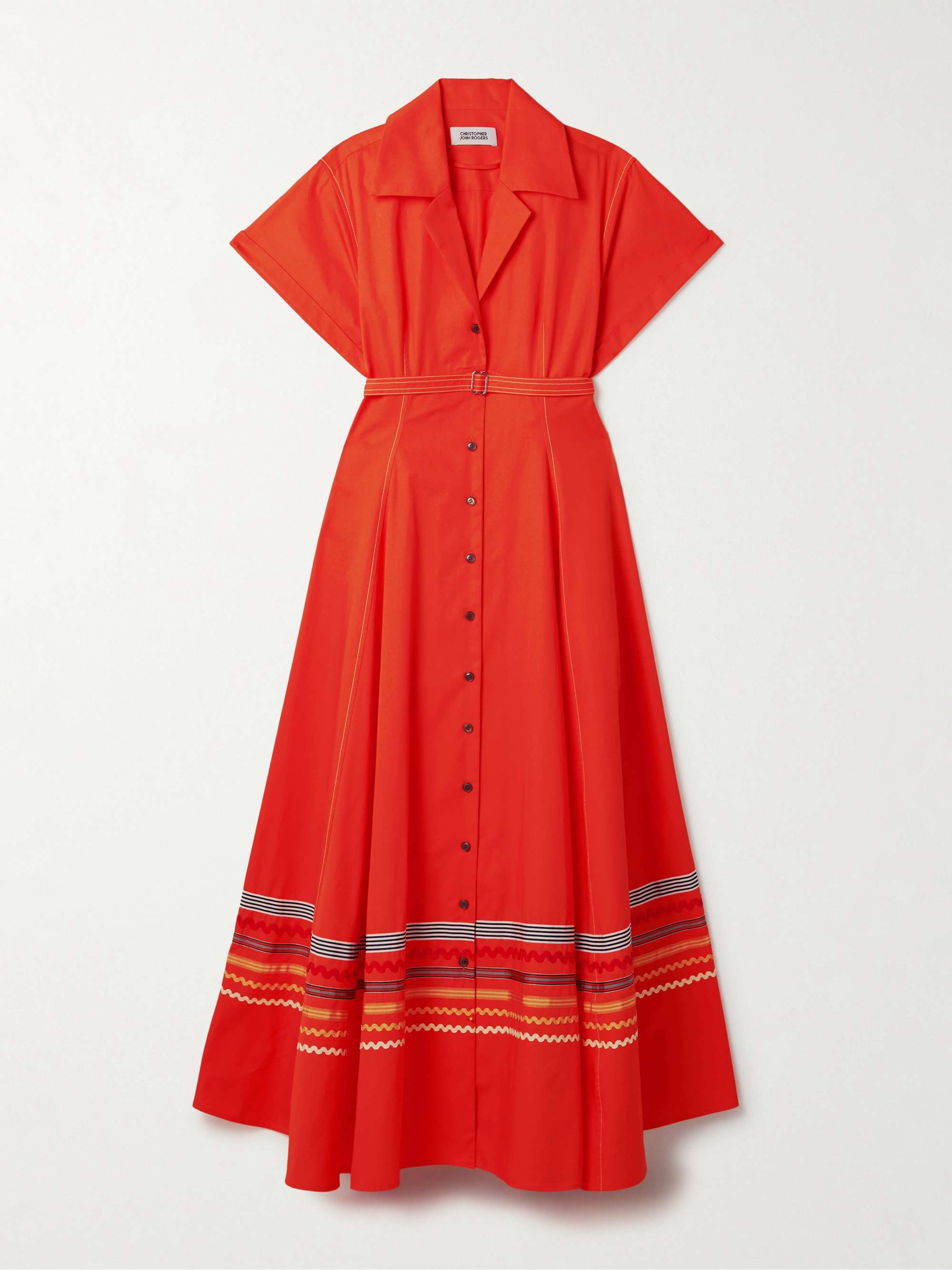 Belted ric rac and grosgrain-trimmed cotton-twill maxi shirt dress view